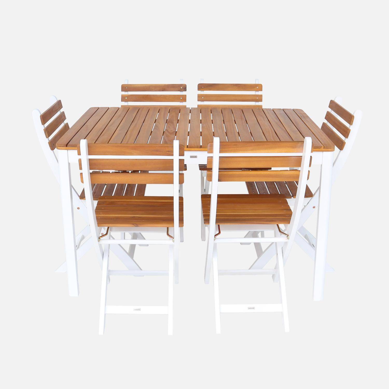 Acacia tuintafel met ronde hoeken, 6 stoelen, wit, 120 x 80 x 75 cm Photo5