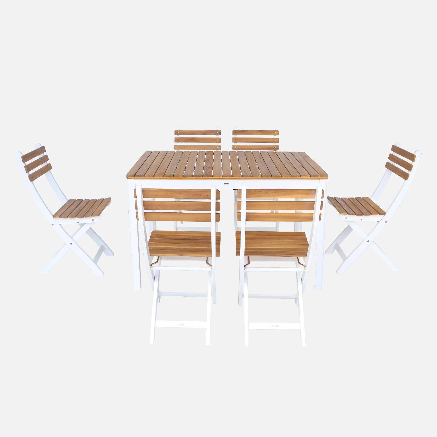 Acacia tuintafel met ronde hoeken, 6 stoelen, wit, 120 x 80 x 75 cm Photo4