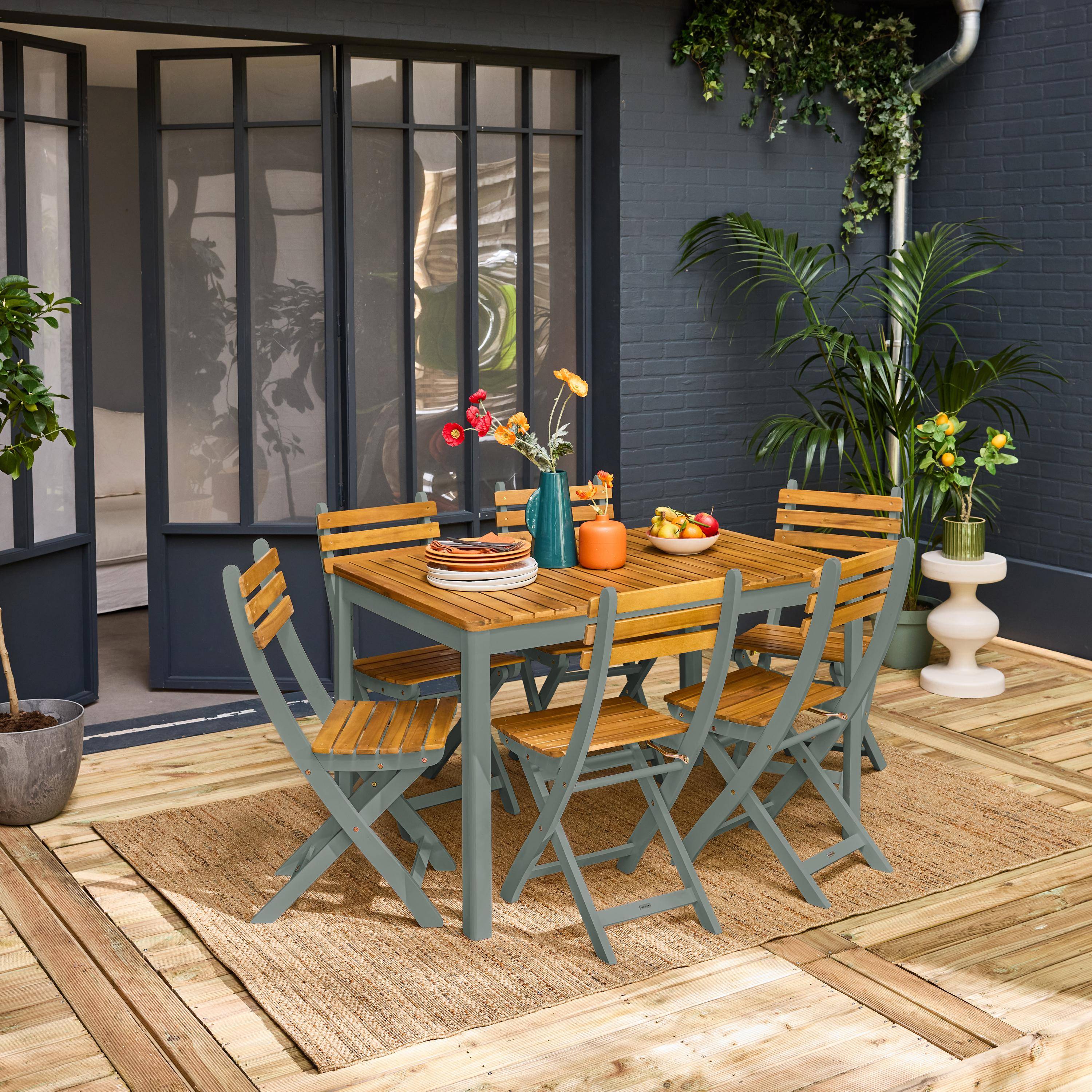 6-seater acacia garden table with rounded corners, Calena + Senora, Khaki Green, 120x80x75 cm Photo2