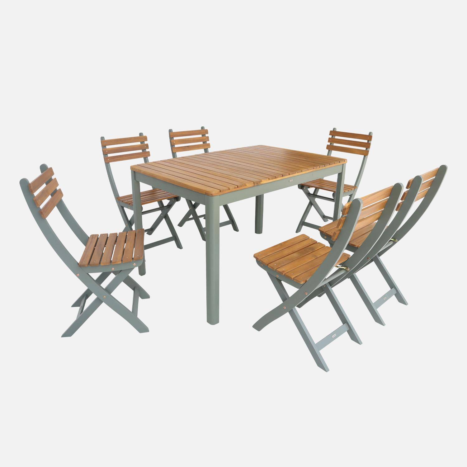 6-seater acacia garden table with rounded corners, Calena + Senora, Khaki Green, 120x80x75 cm Photo3