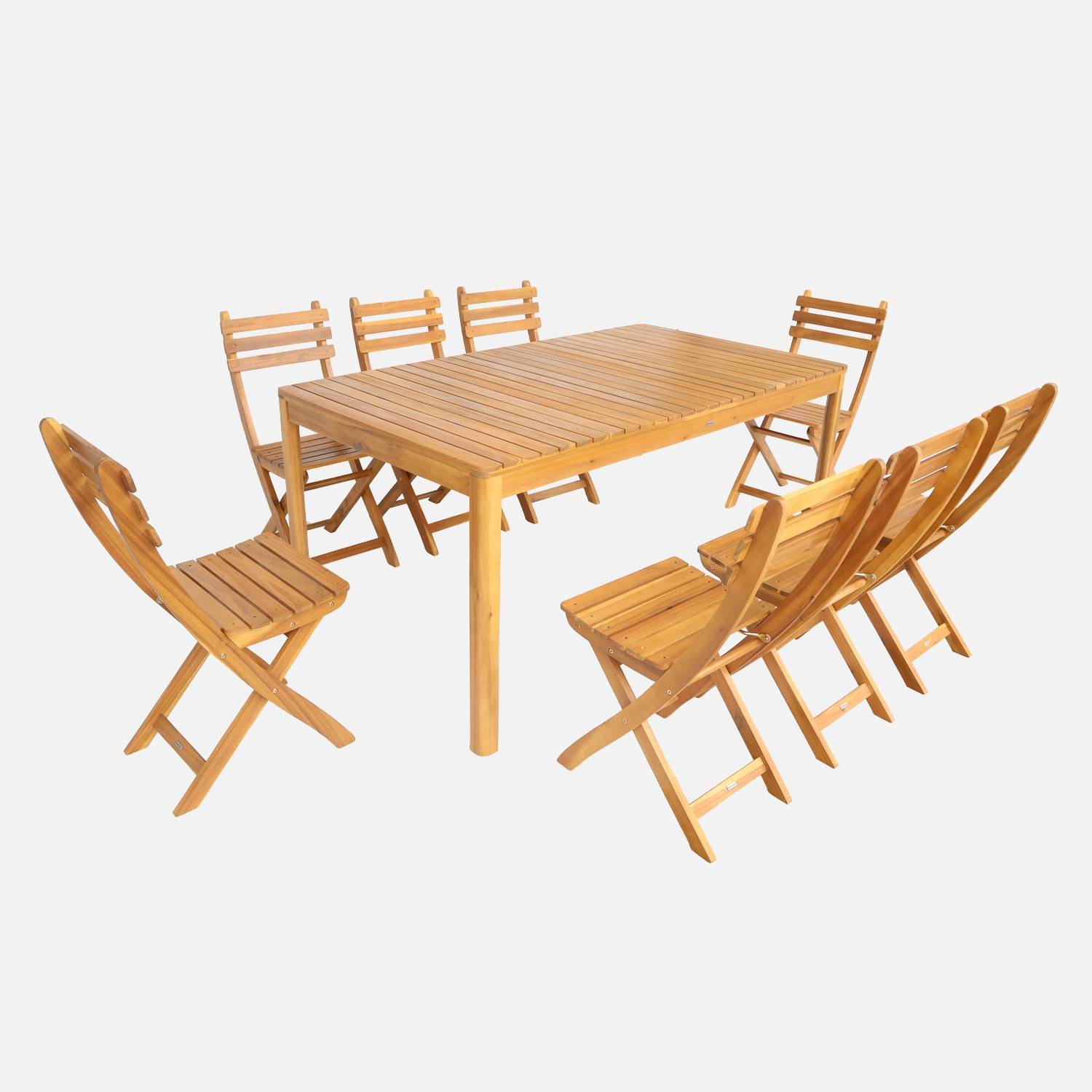Table de jardin acacia avec coins arrondis, 8 chaises, naturel