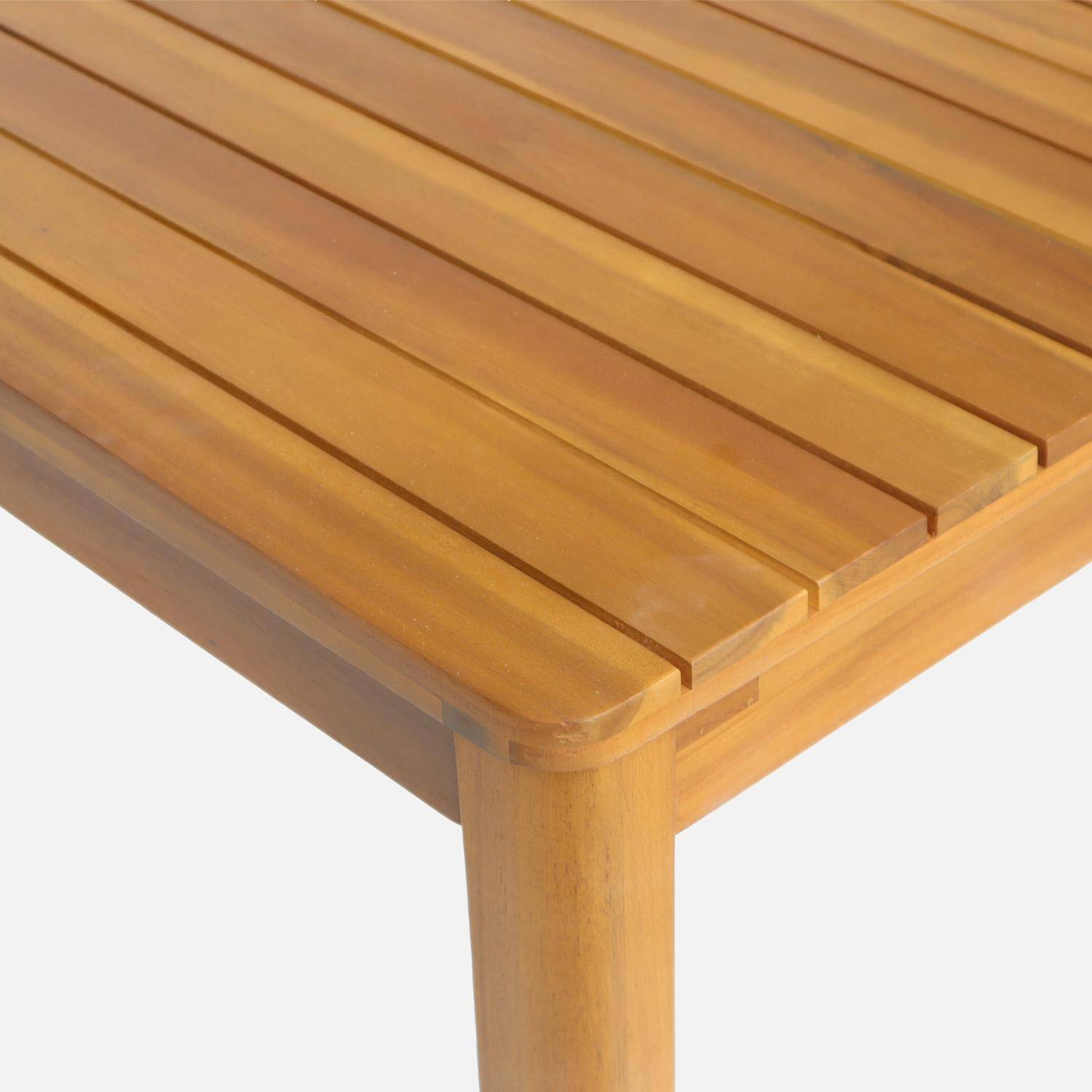 Table de jardin acacia avec coins arrondis, 8 chaises, naturel, 160 x 90 x 75 cm Photo6