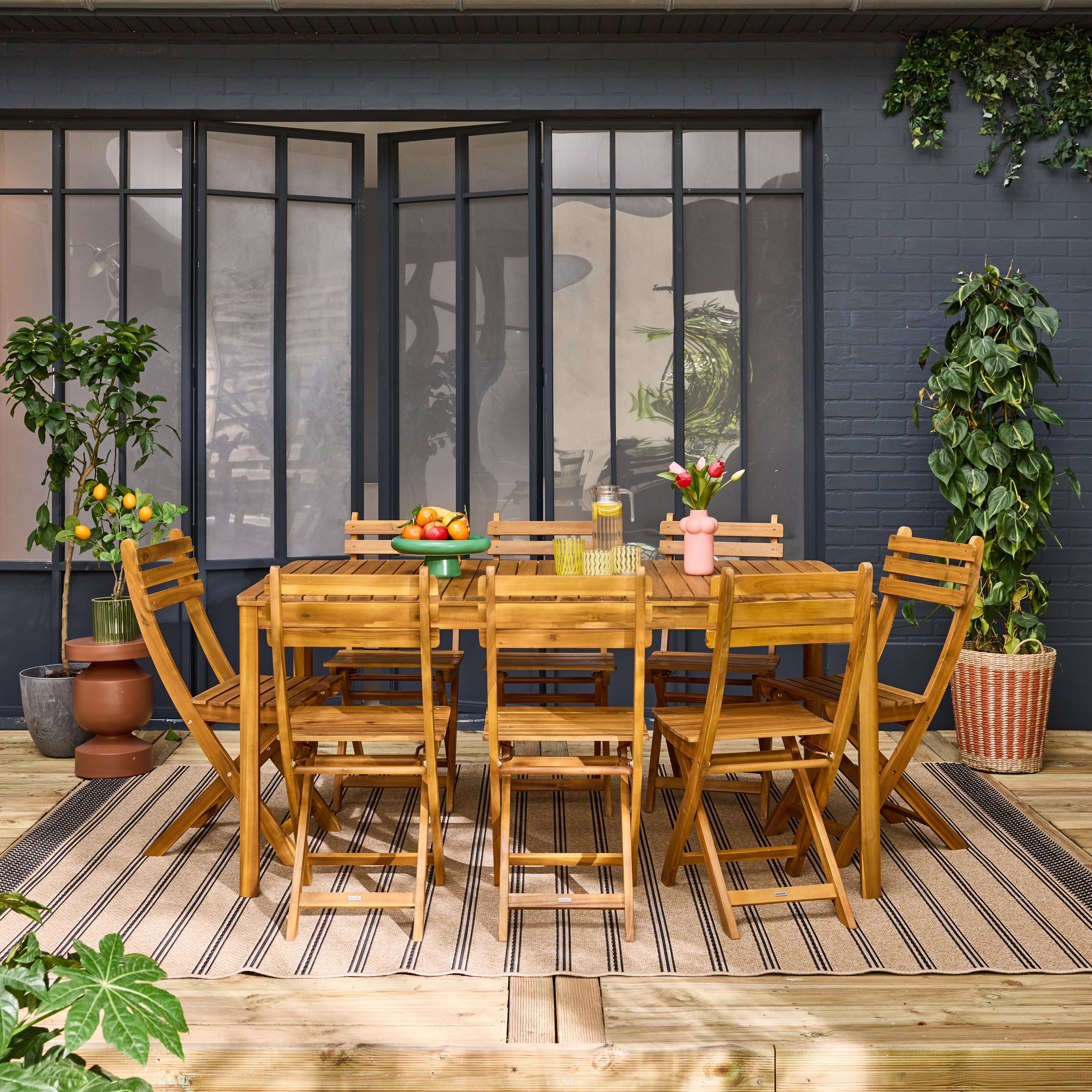Gartentisch Akazie mit abgerundeten Ecken, 8 Stühle, naturfarben, 160 x 90 x 75 cm - Calena + Senora ,sweeek,Photo1