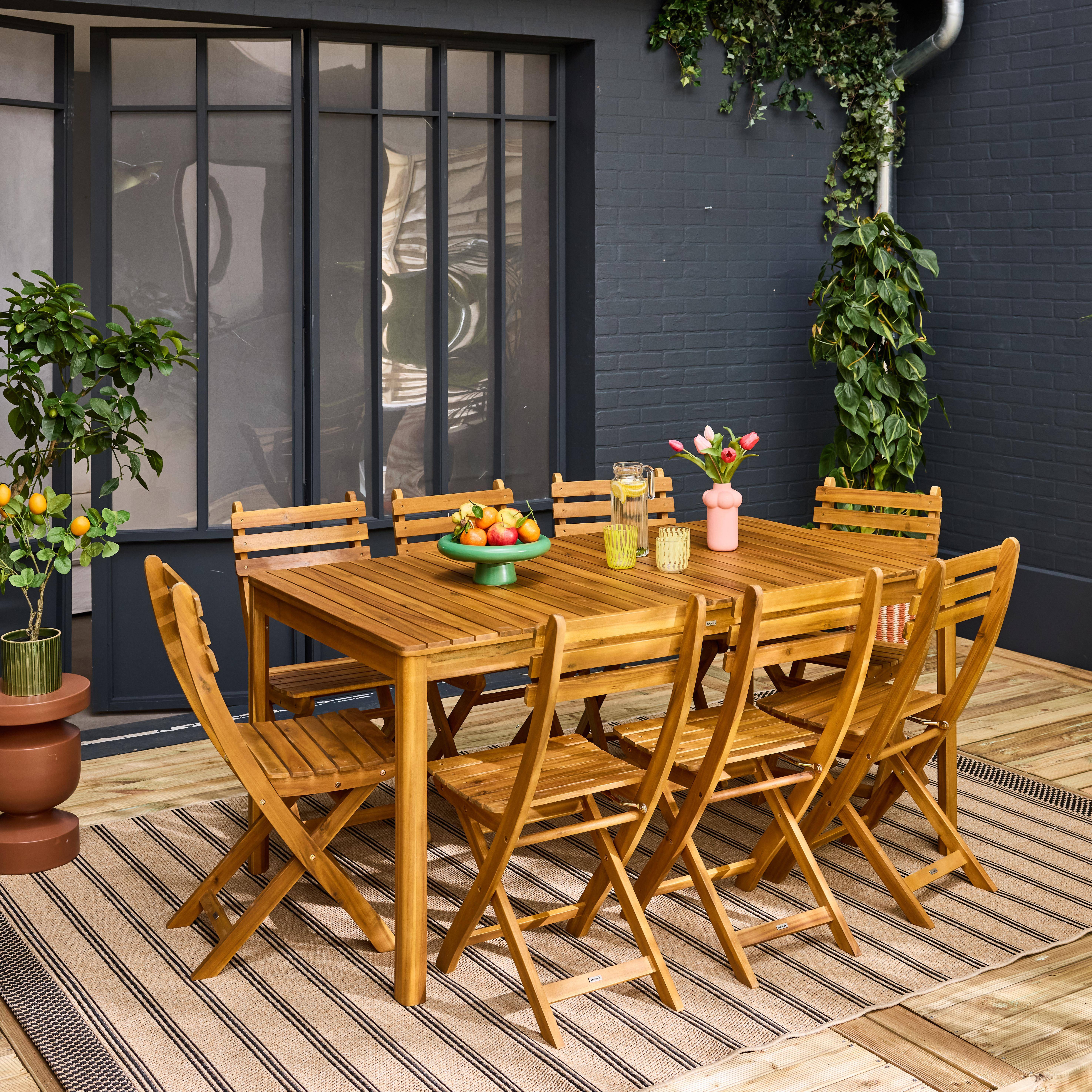 Gartentisch Akazie mit abgerundeten Ecken, 8 Stühle, naturfarben, 160 x 90 x 75 cm - Calena + Senora ,sweeek,Photo2