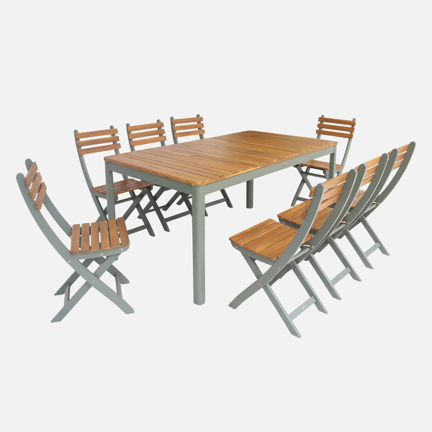 Tuintafel van acaciahout met afgeronde hoeken, 8 stoelen, kaki