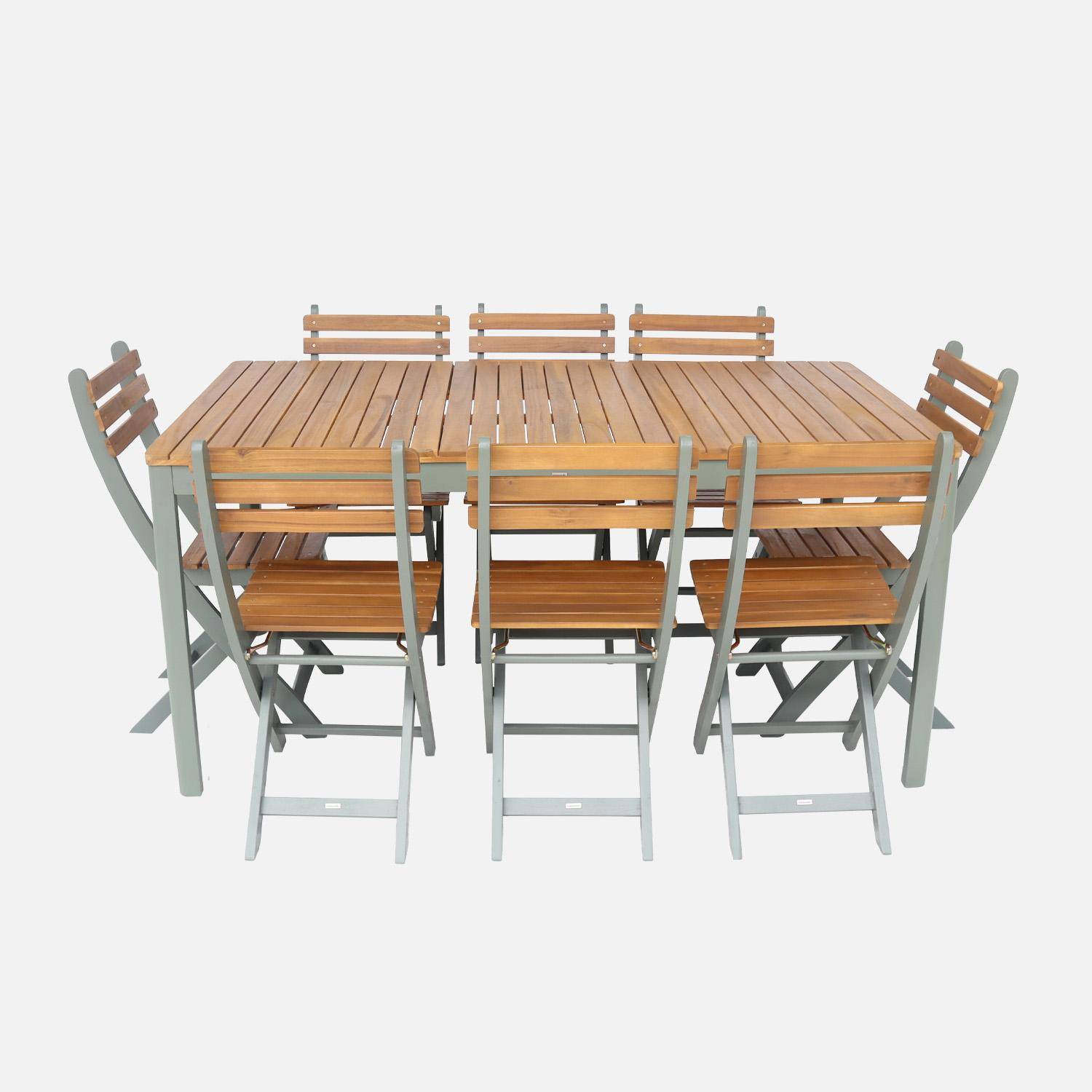 Tuintafel van acacia met ronde hoeken, 8 stoelen, kaki, 160 x 90 x 75 cm Photo3