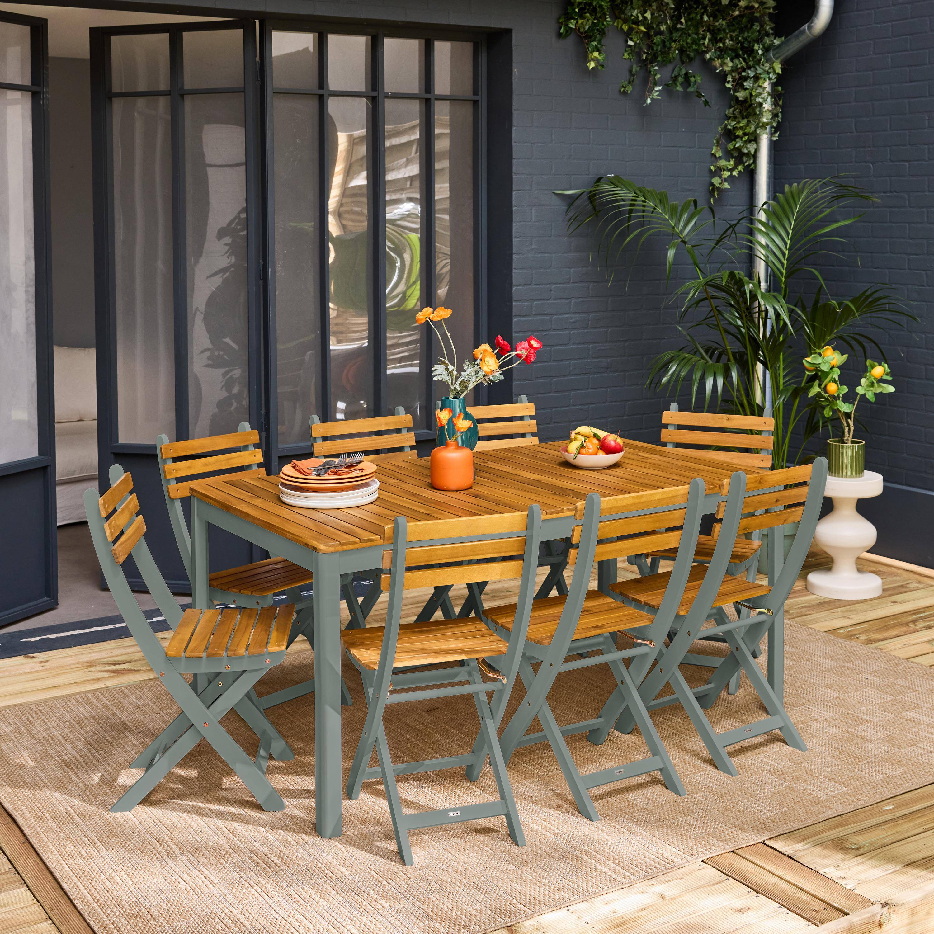 Tuintafel van acacia met ronde hoeken, 8 stoelen, kaki, 160 x 90 x 75 cm Photo1