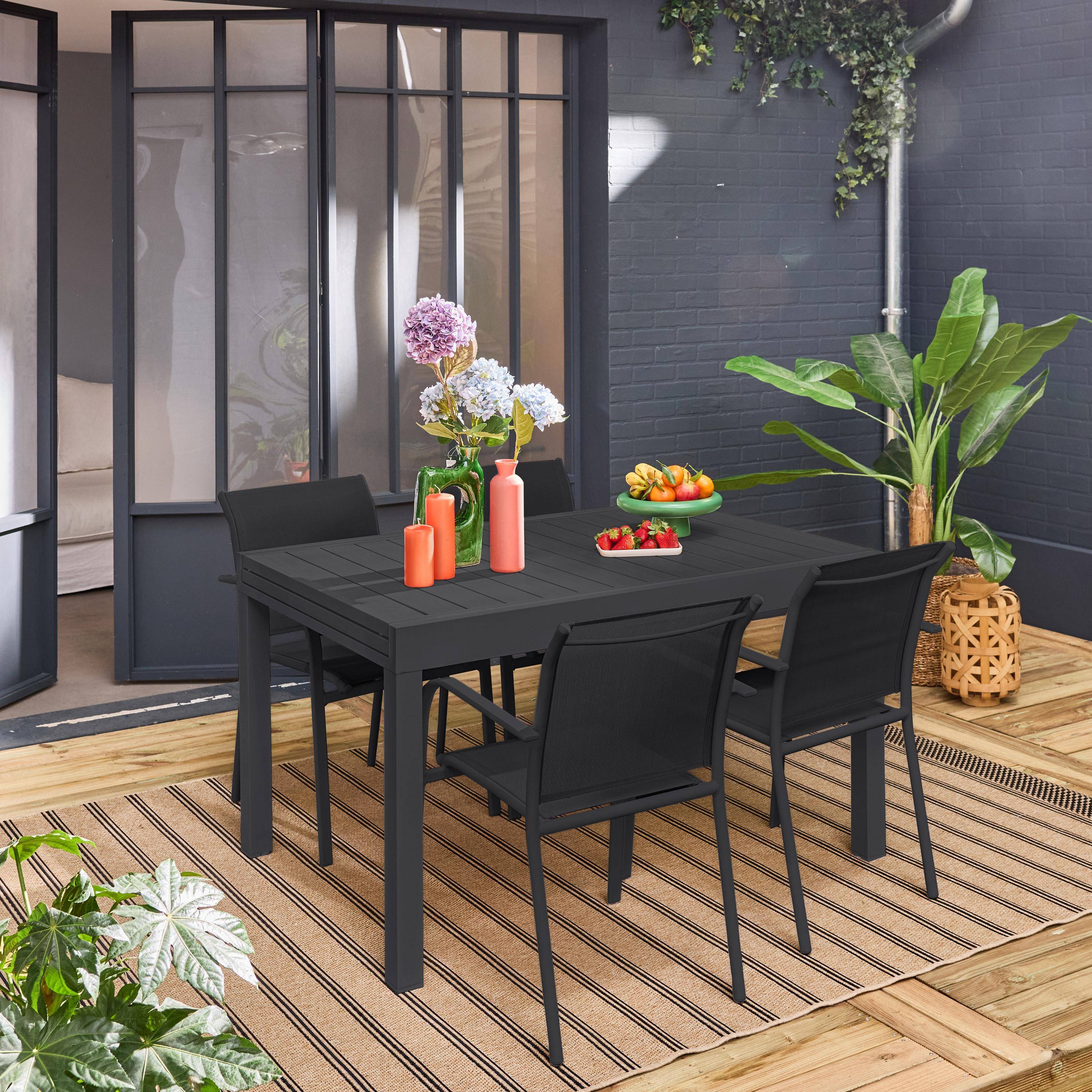 Uittrekbare tuintafel, 8 stoelen, aluminium en textileen, antraciet, 270 x 90 x 75 cm Photo2