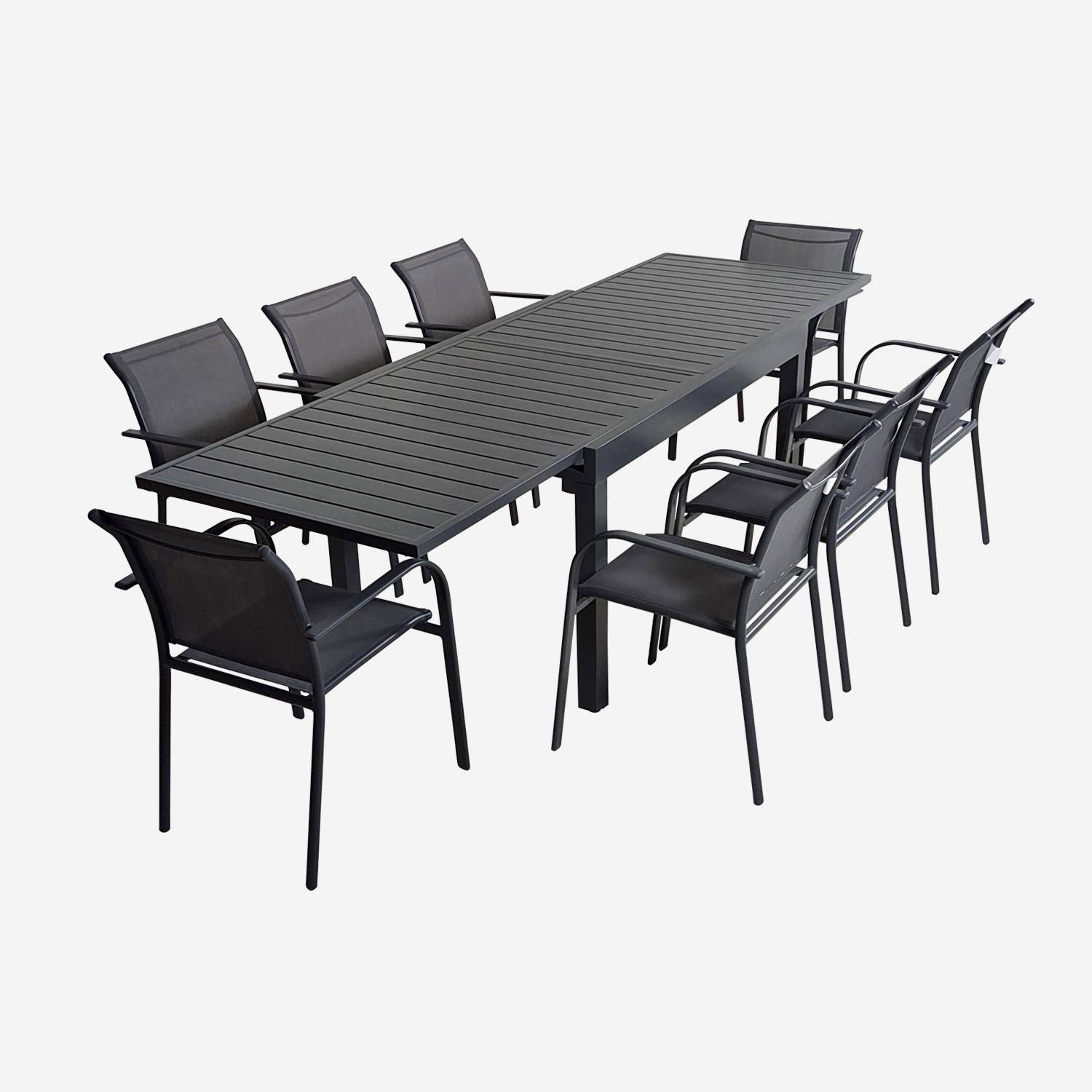 Table de jardin extensible, 8 fauteuils, aluminium et textilène, anthracite, 270 x 90 x 75 cm Photo4