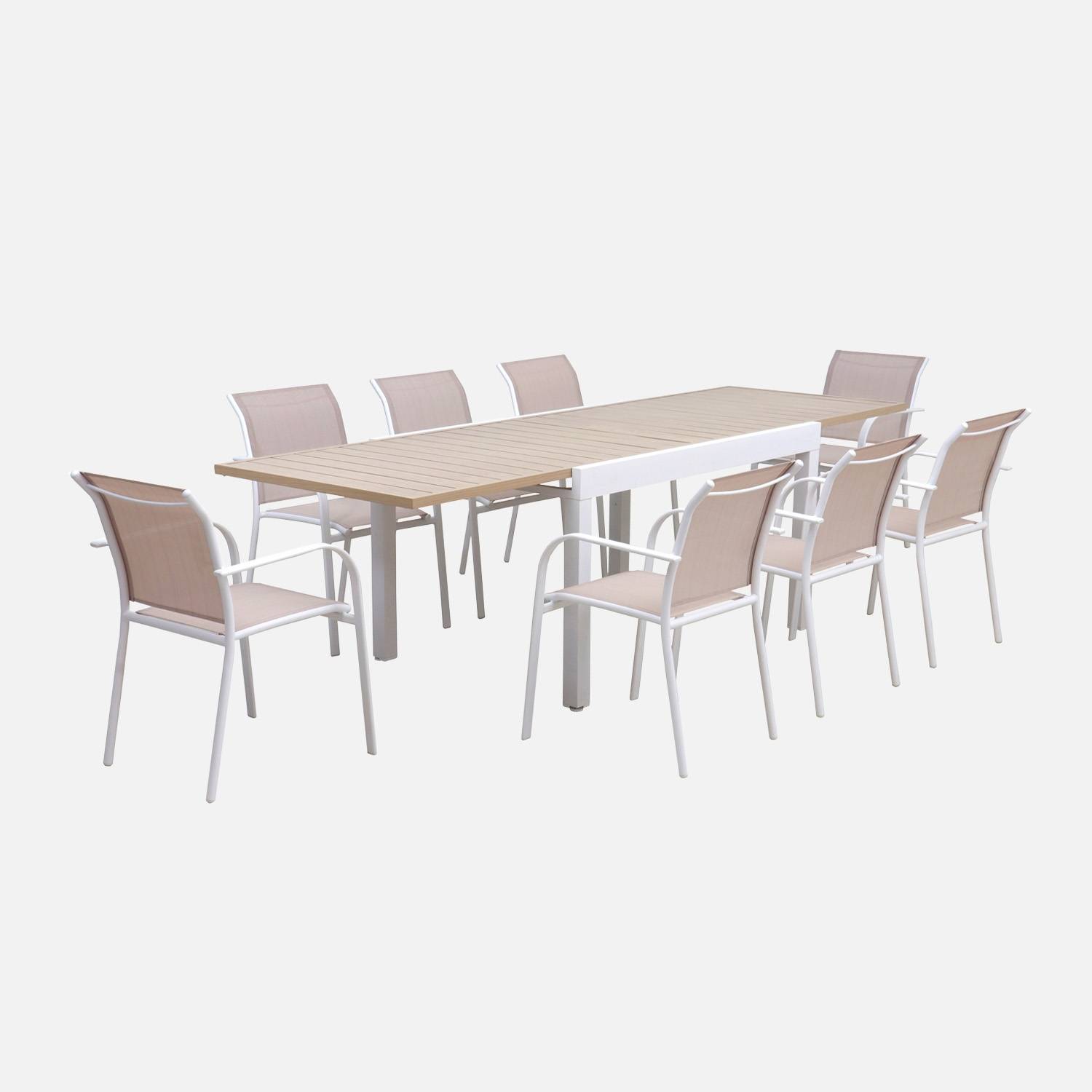 8-seater extendable aluminium garden table , White