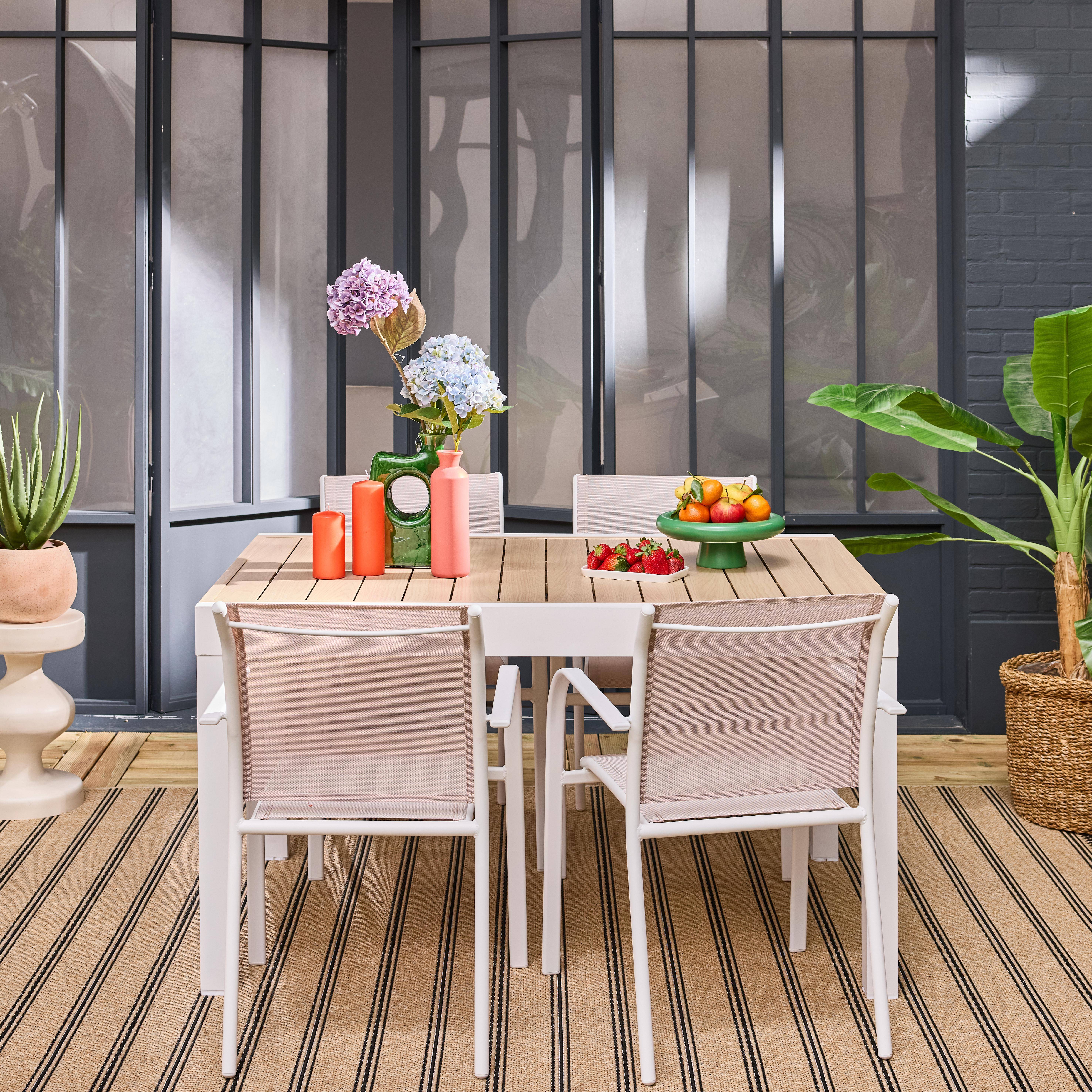 Mesa de jardín extensible de aluminio con 8 sillas, Elora + Amara, Blanco, 270x90x75 cm Photo4