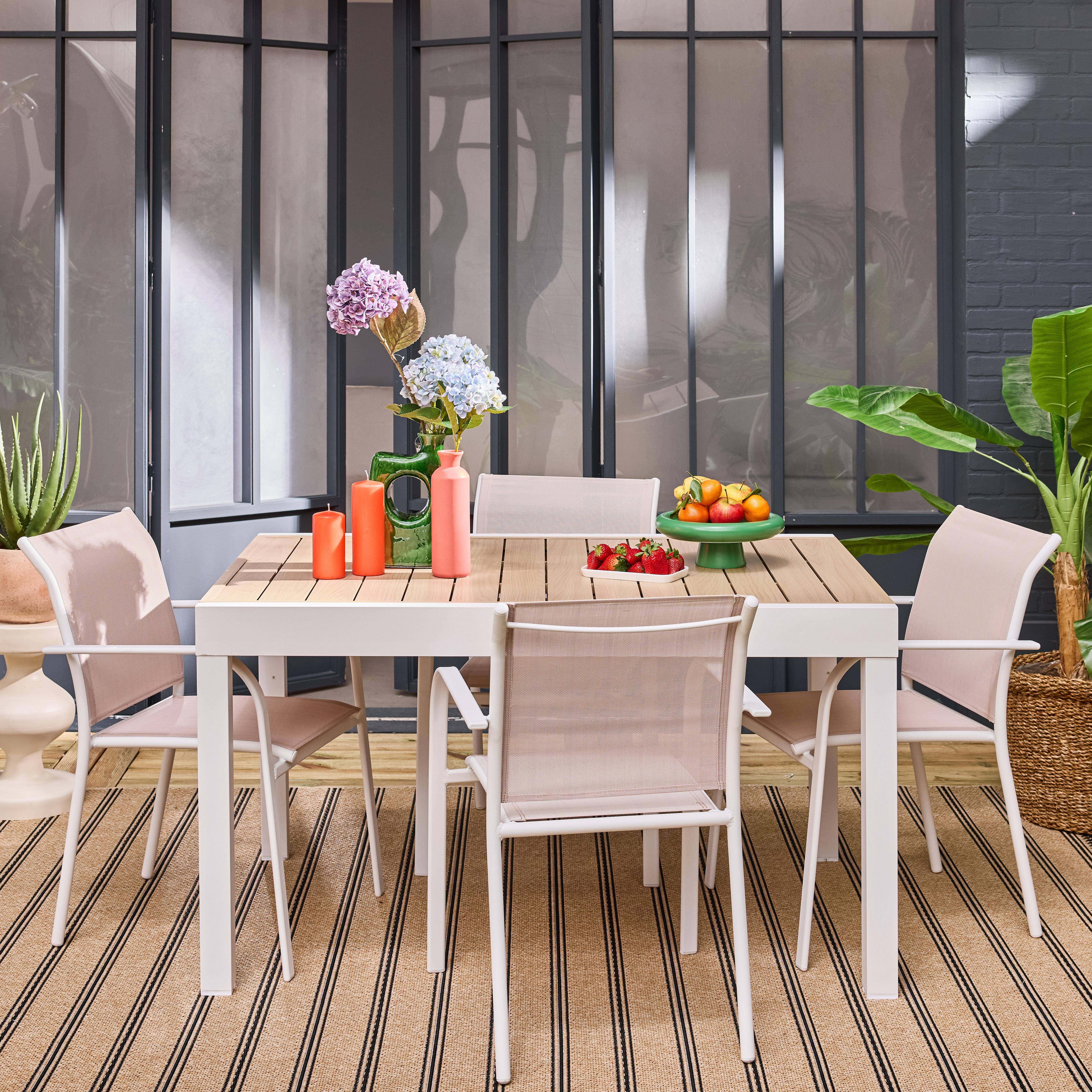 Mesa de jardín extensible de aluminio con 8 sillas, Elora + Amara, Blanco, 270x90x75 cm Photo5
