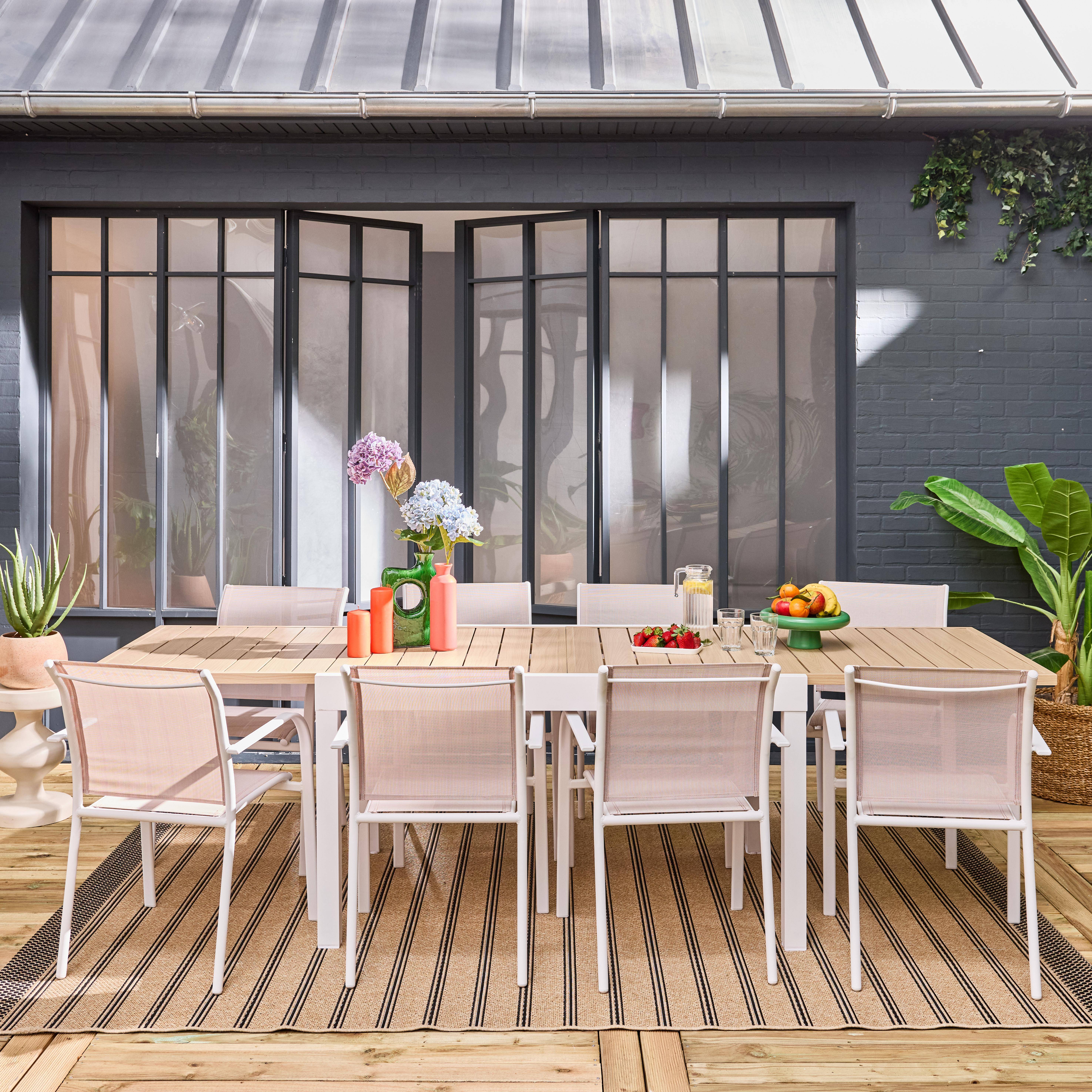 Mesa de jardín extensible de aluminio con 8 sillas, Elora + Amara, Blanco, 270x90x75 cm Photo1