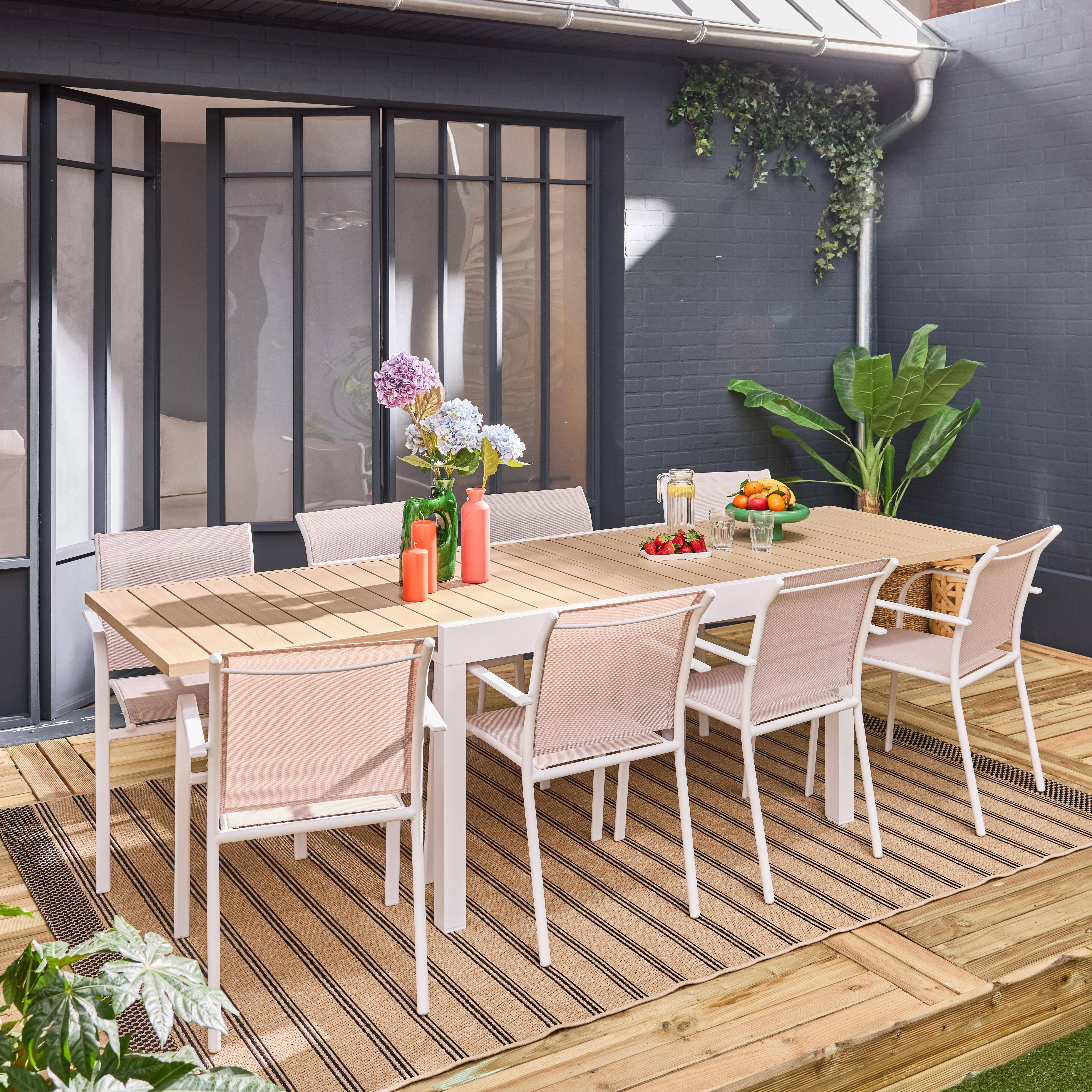 Mesa de jardín extensible de aluminio con 8 sillas, Elora + Amara, Blanco, 270x90x75 cm Photo2