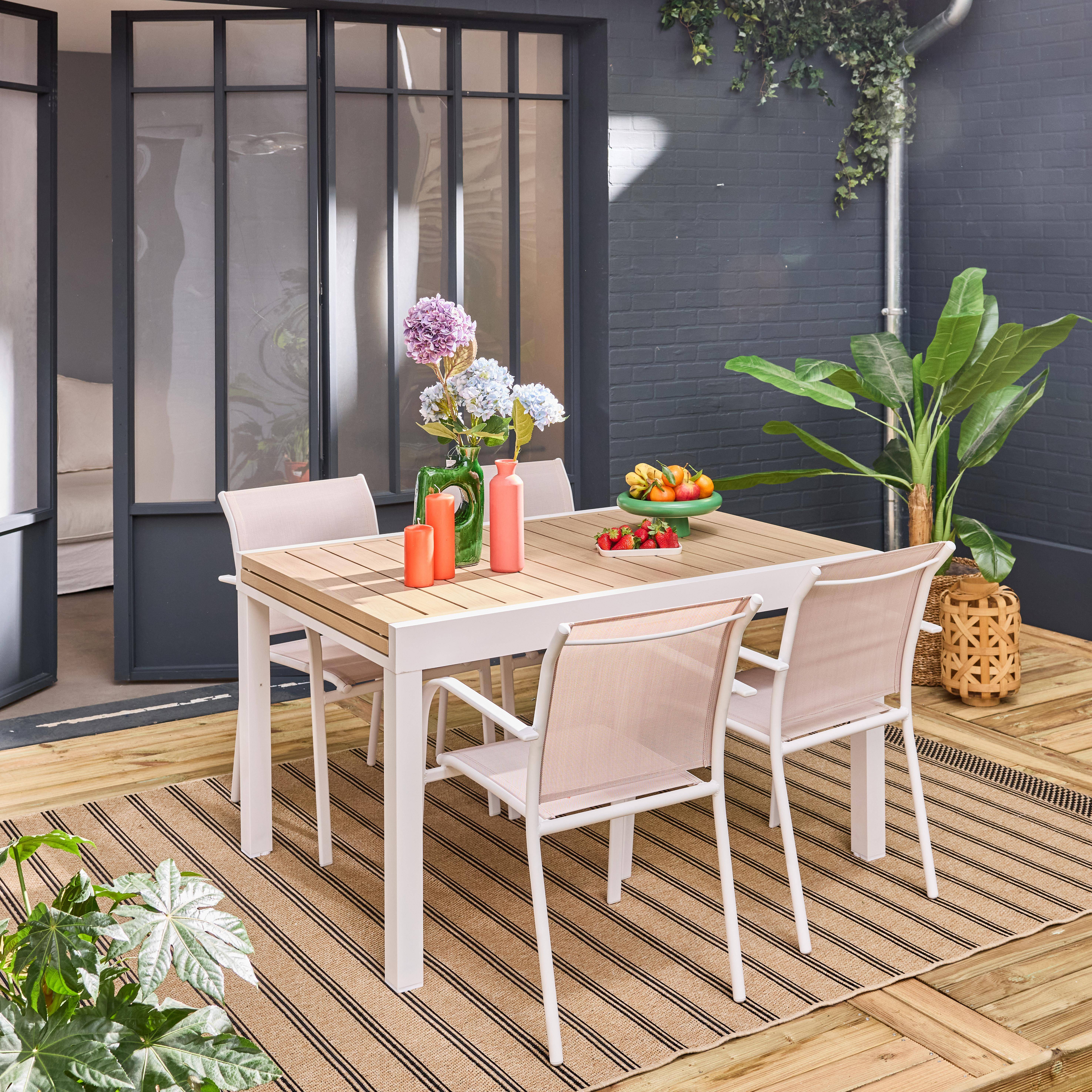Mesa de jardín extensible de aluminio con 8 sillas, Elora + Amara, Blanco, 270x90x75 cm Photo3