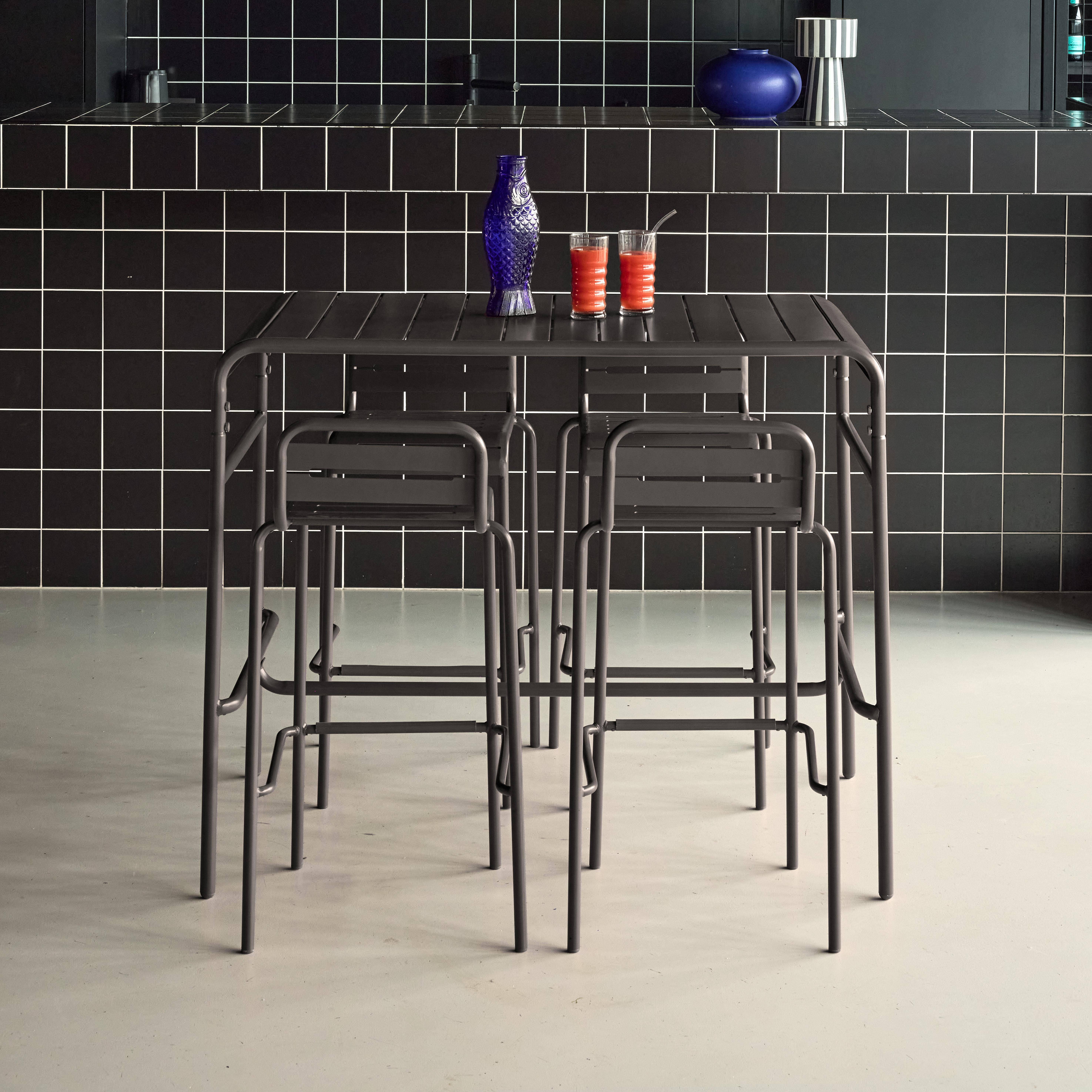 Garden high table with 4 steel bar stools Anthracite 120x70x95 cm - Amelia,sweeek,Photo1