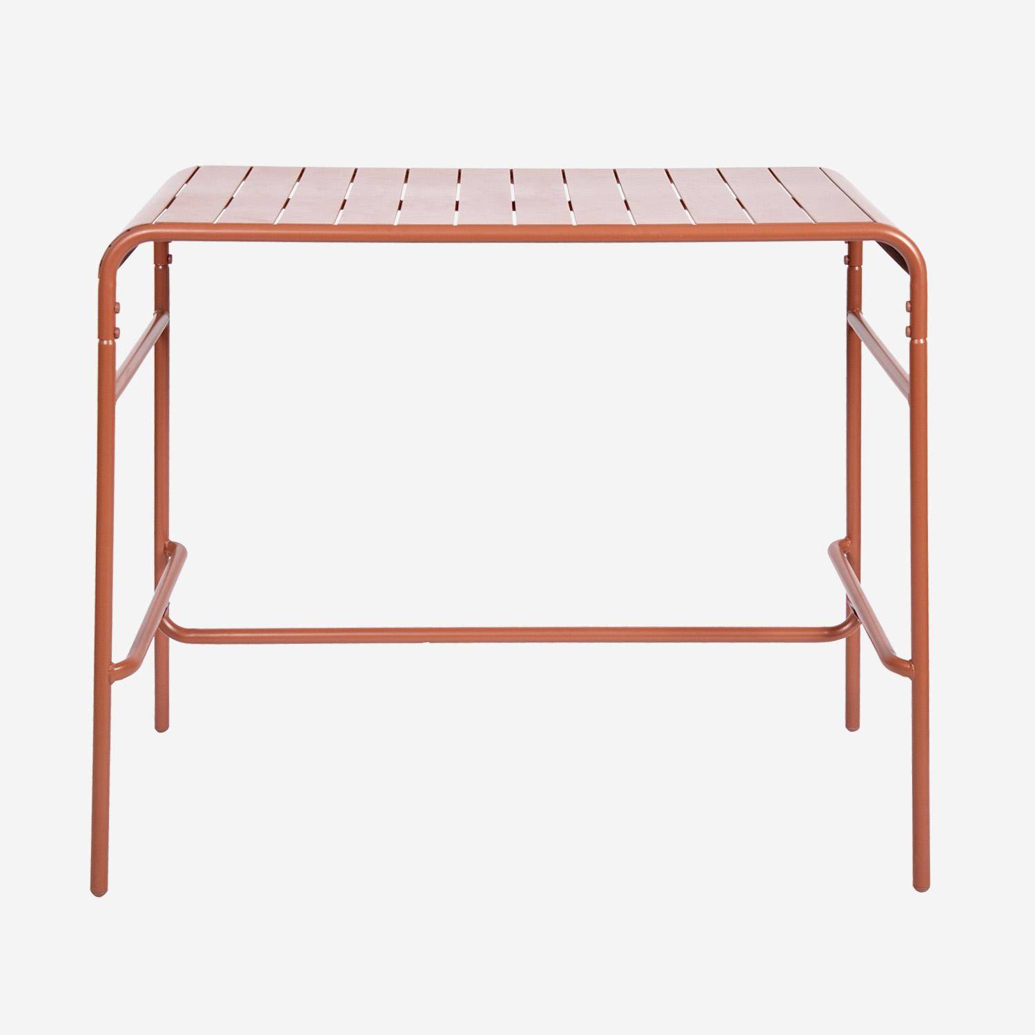 Tavolo da giardino alto, 4 sedie alte in acciaio, Amelia, Terracotta, 120x70x95 cm Photo5