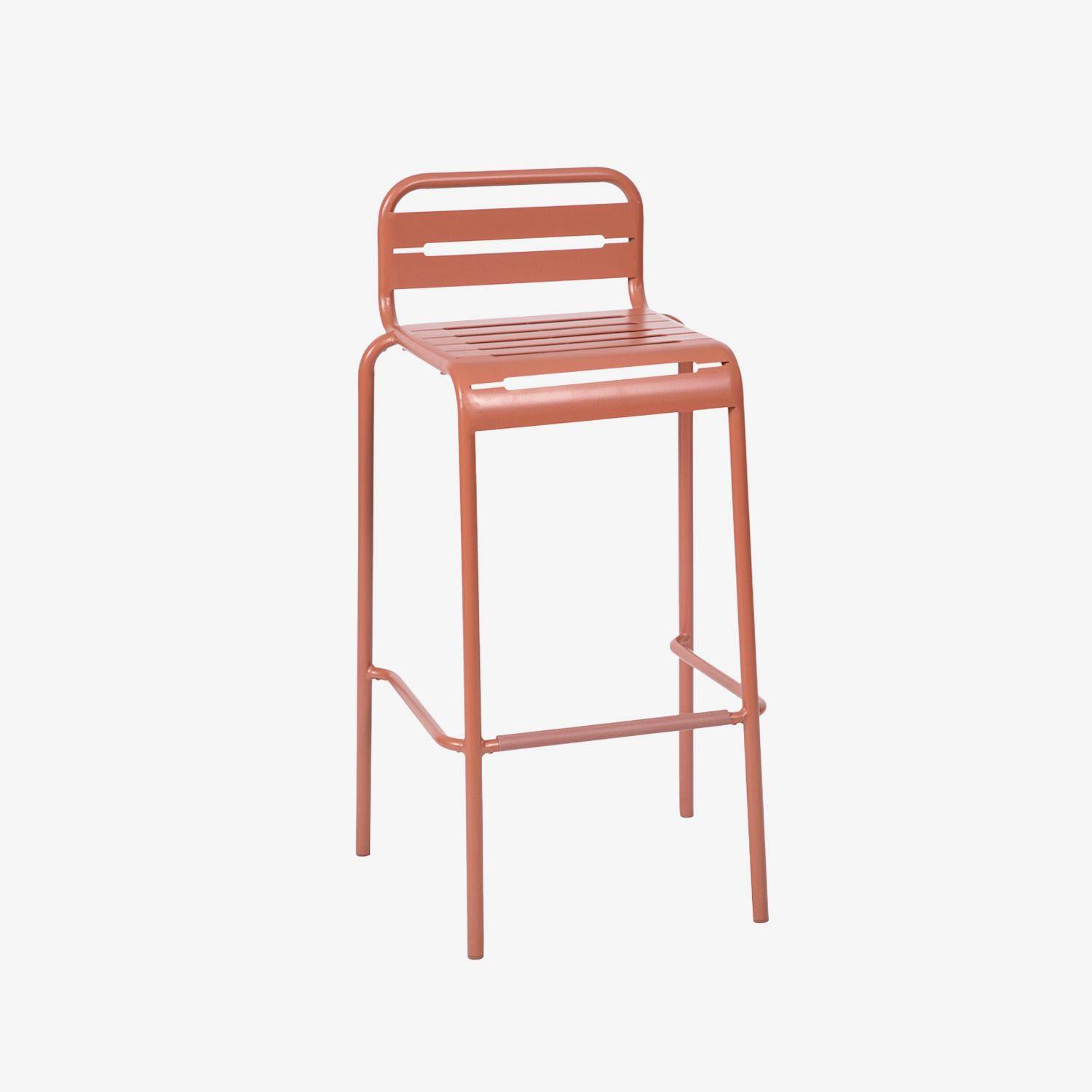 Tavolo da giardino alto, 4 sedie alte in acciaio, Amelia, Terracotta, 120x70x95 cm Photo6