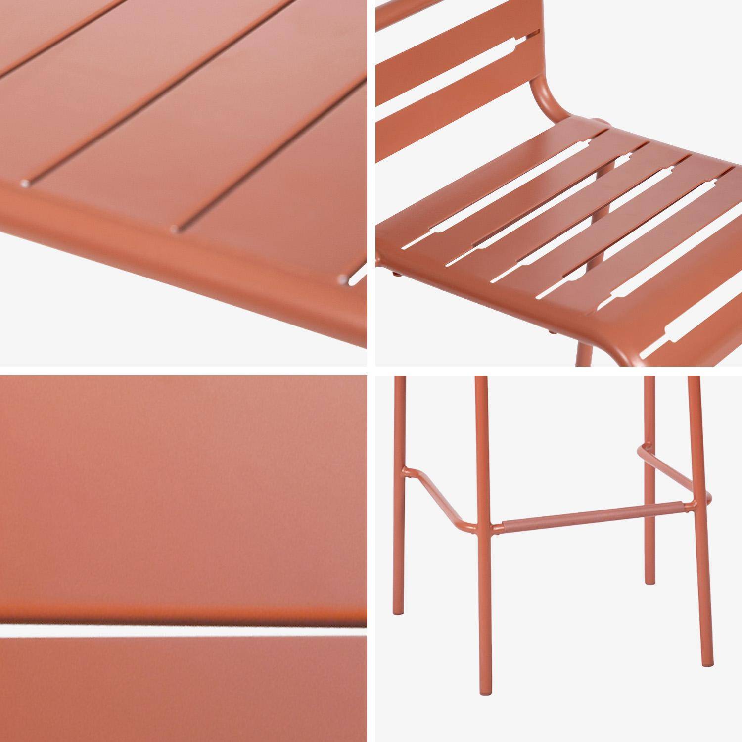Tavolo da giardino alto, 4 sedie alte in acciaio, Amelia, Terracotta, 120x70x95 cm Photo7