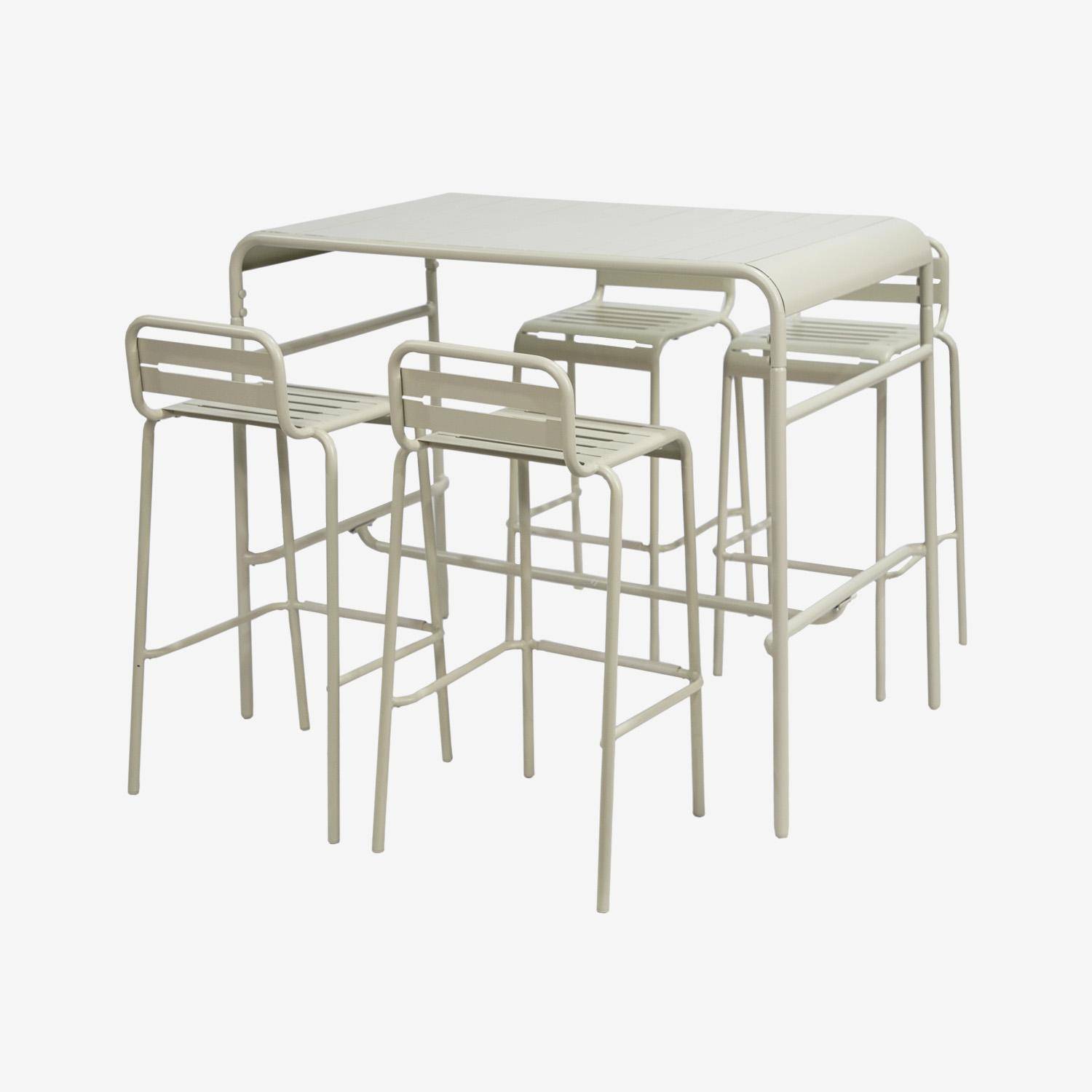 Tavolo da giardino alto, 4 sedie alte in acciaio, Amelia, Beige, 120x70x95 cm Photo3