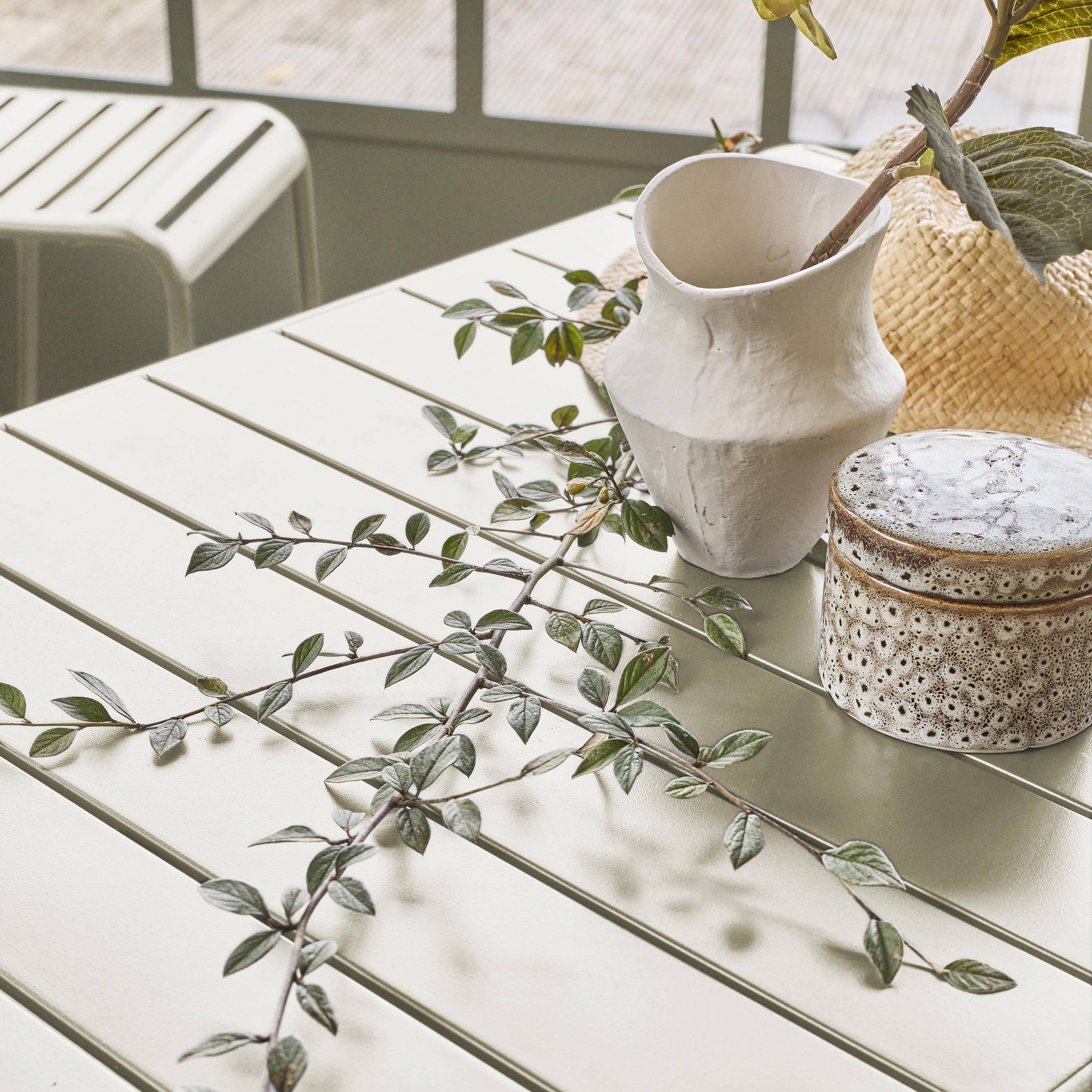 Tavolo da giardino alto, 4 sedie alte in acciaio, Amelia, Beige, 120x70x95 cm Photo2