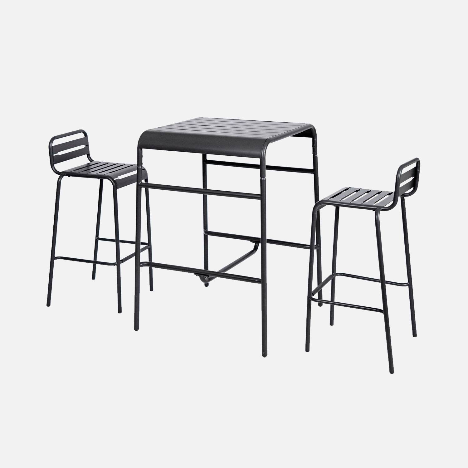 Mesa alta de jardim, 2 cadeiras altas em aço, Antracite