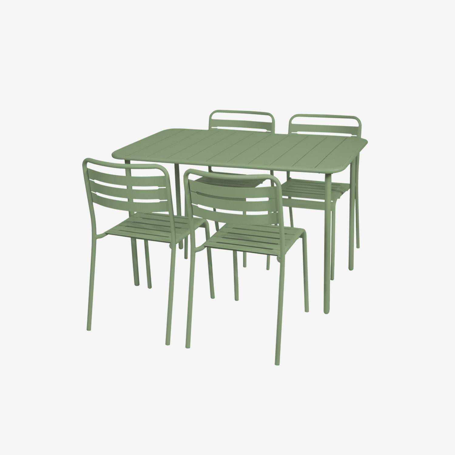 Set tavolo da giardino bistrot in metallo con 4 sedie, 120cm Verde - 120x70x72.5 cm,sweeek,Photo4