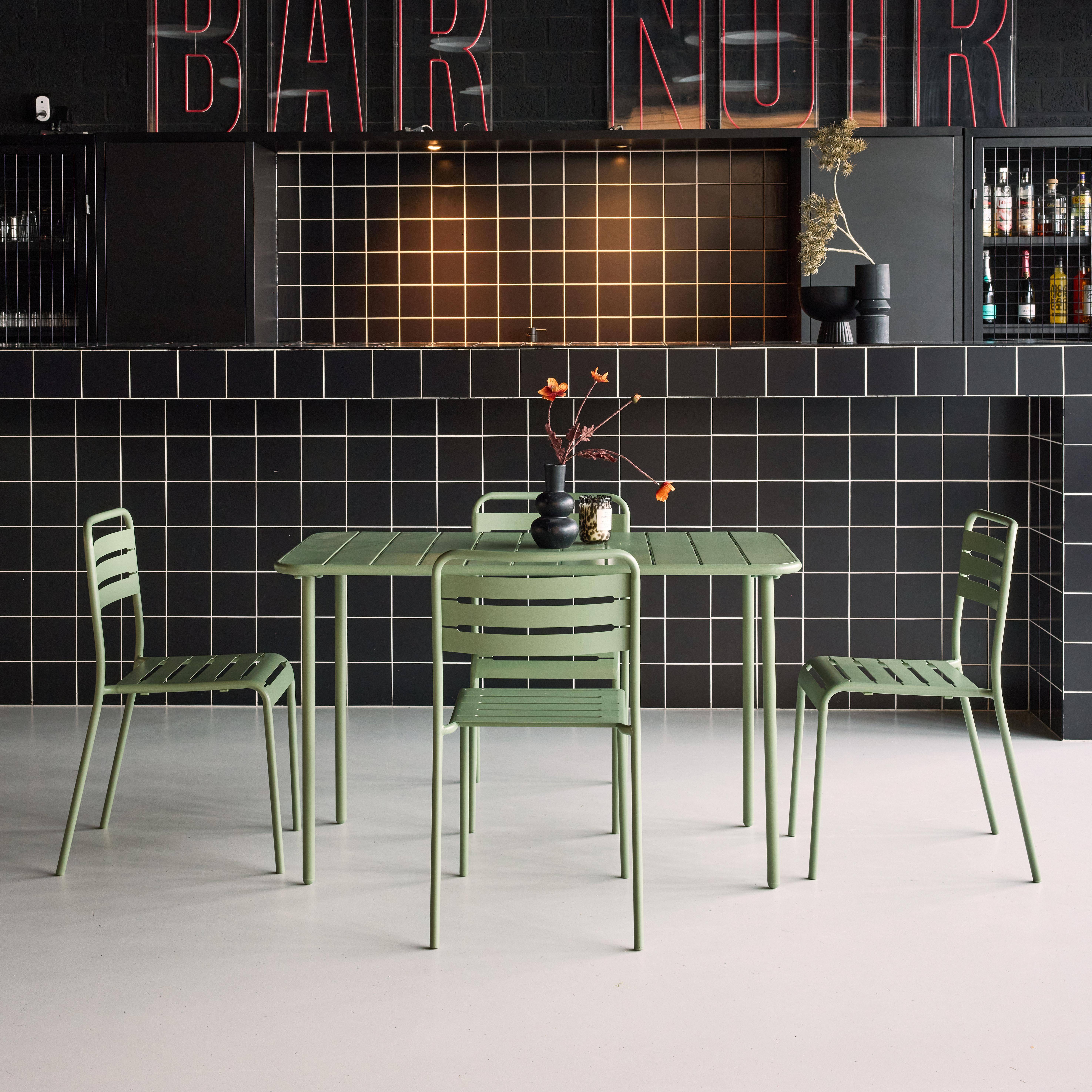 Set tavolo da giardino bistrot in metallo con 4 sedie, 120cm Verde - 120x70x72.5 cm,sweeek,Photo2