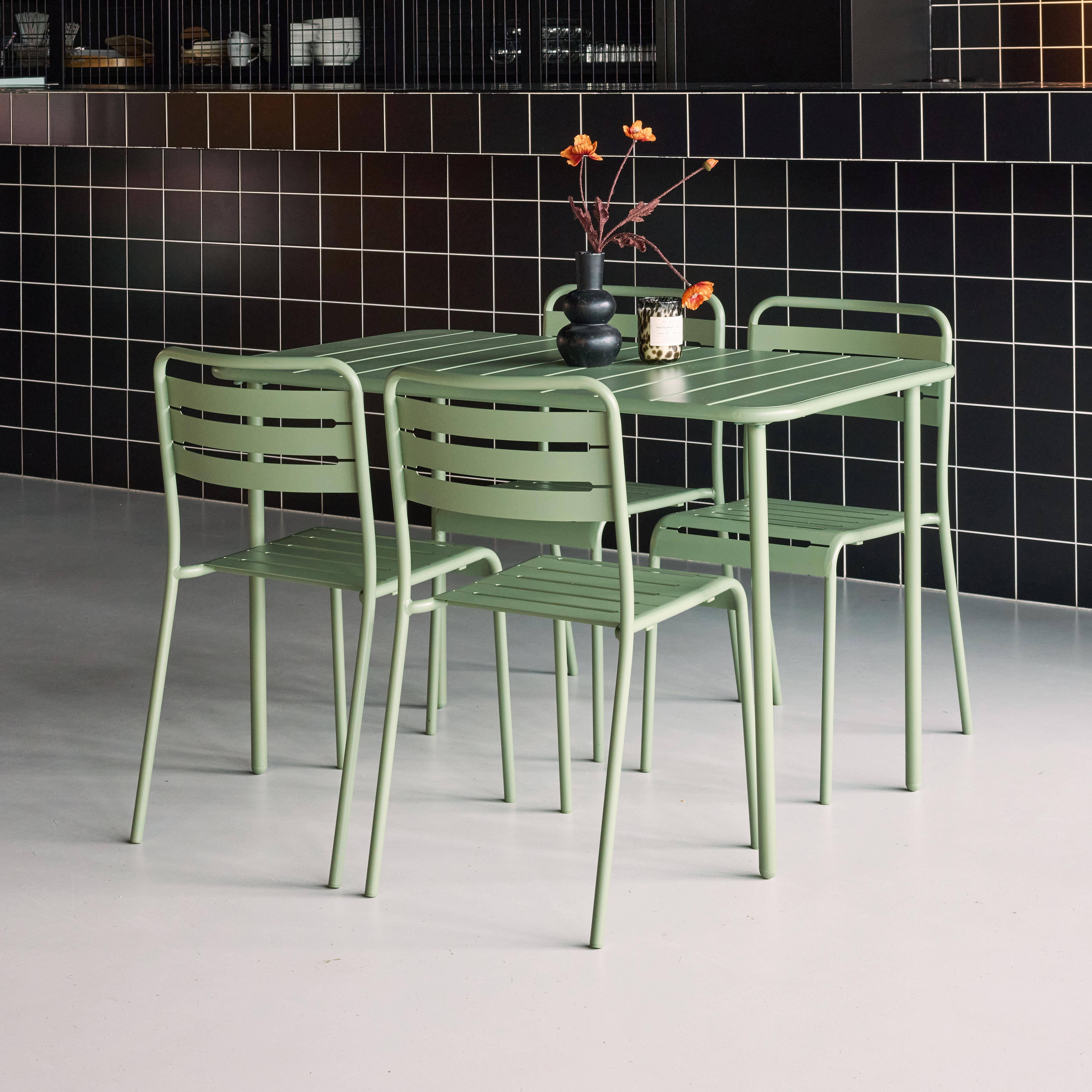 Table de jardin métal 4 chaises vert en acier, Amelia, 120 x 70 x 72,5 cm,sweeek,Photo2