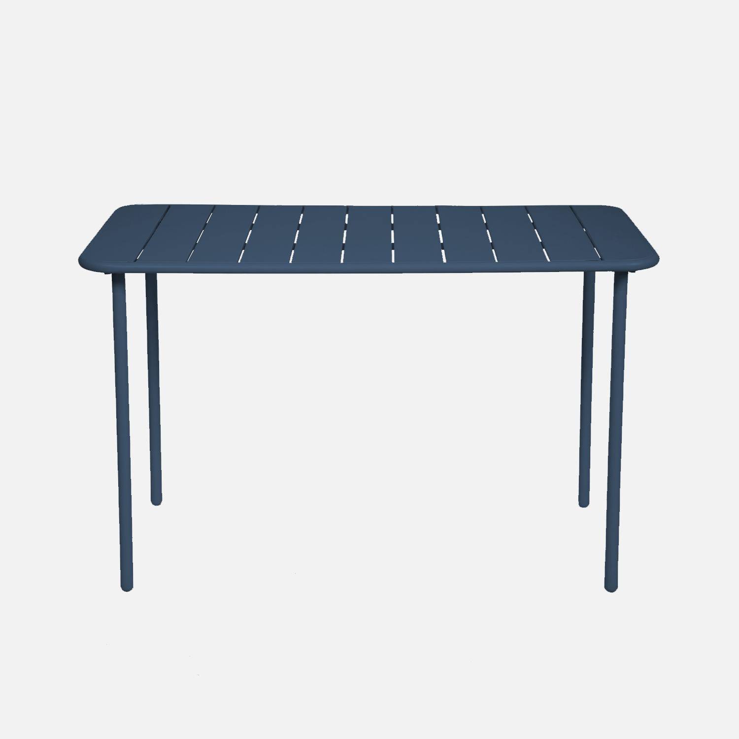 Table de jardin métal 4 chaises bleu marine en acier, Amelia, 120 x 70 x 72,5 cm Photo5