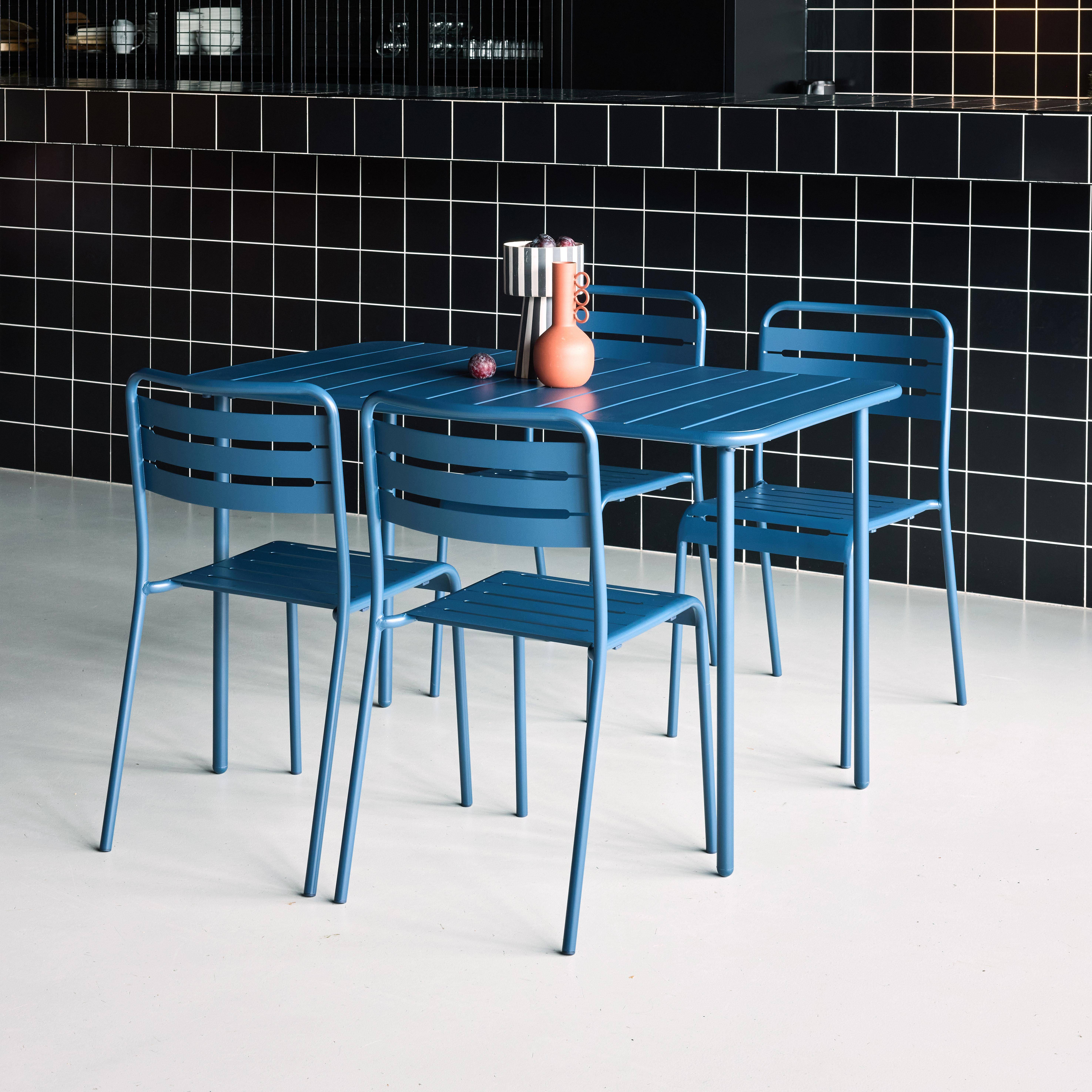Table de jardin métal + 4 assises bleu marine en acier, Amelia, 120 x 70 x 72,5 cm Photo2