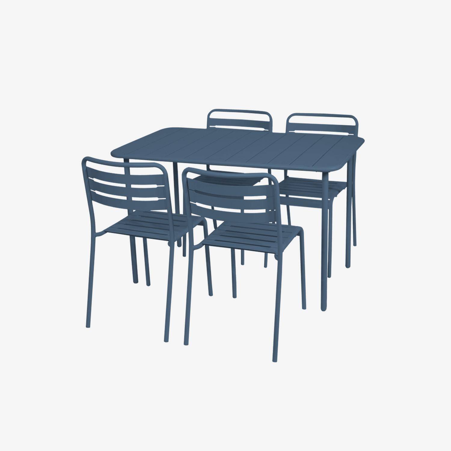 4-seater rectangular steel garden table set with 4 chairs Marine blue 120x70x72.5 cm - Amelia,sweeek,Photo5