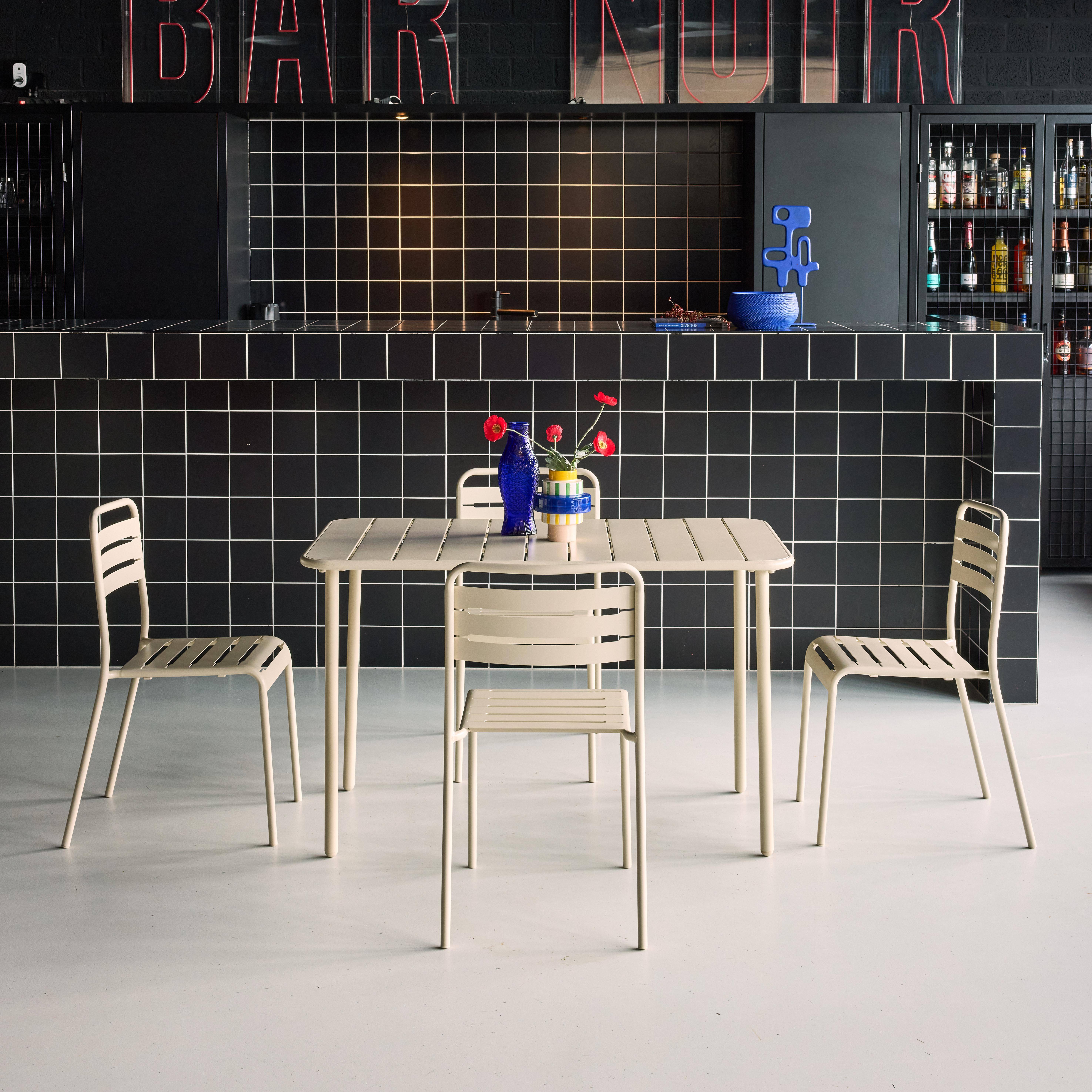 4-seater rectangular steel garden table set with 4 chairs Beige 120x70x72.5 cm - Amelia,sweeek,Photo2