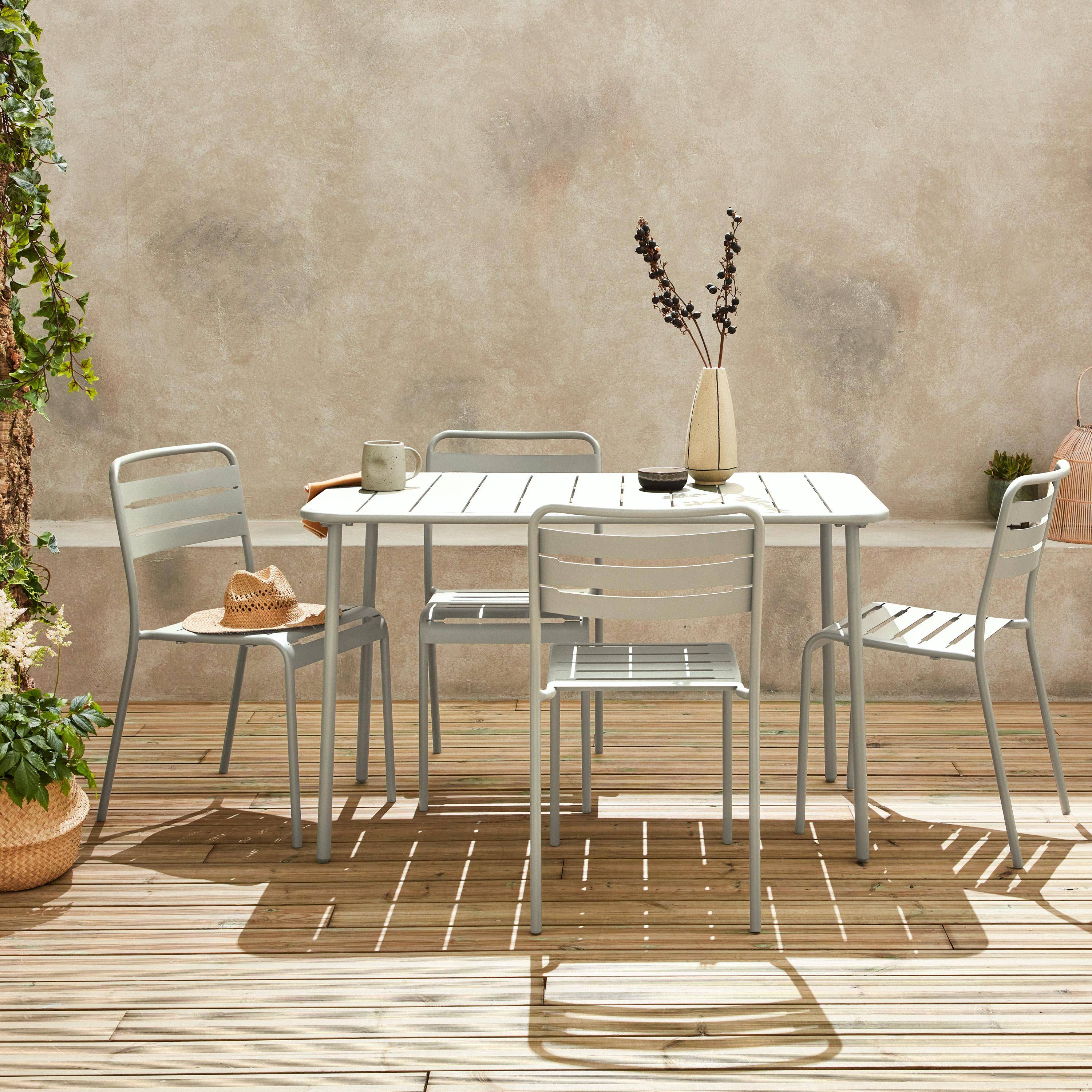 Table de jardin métal 4 chaises beige en acier, Amelia, 120 x 70 x 72,5 cm Photo2