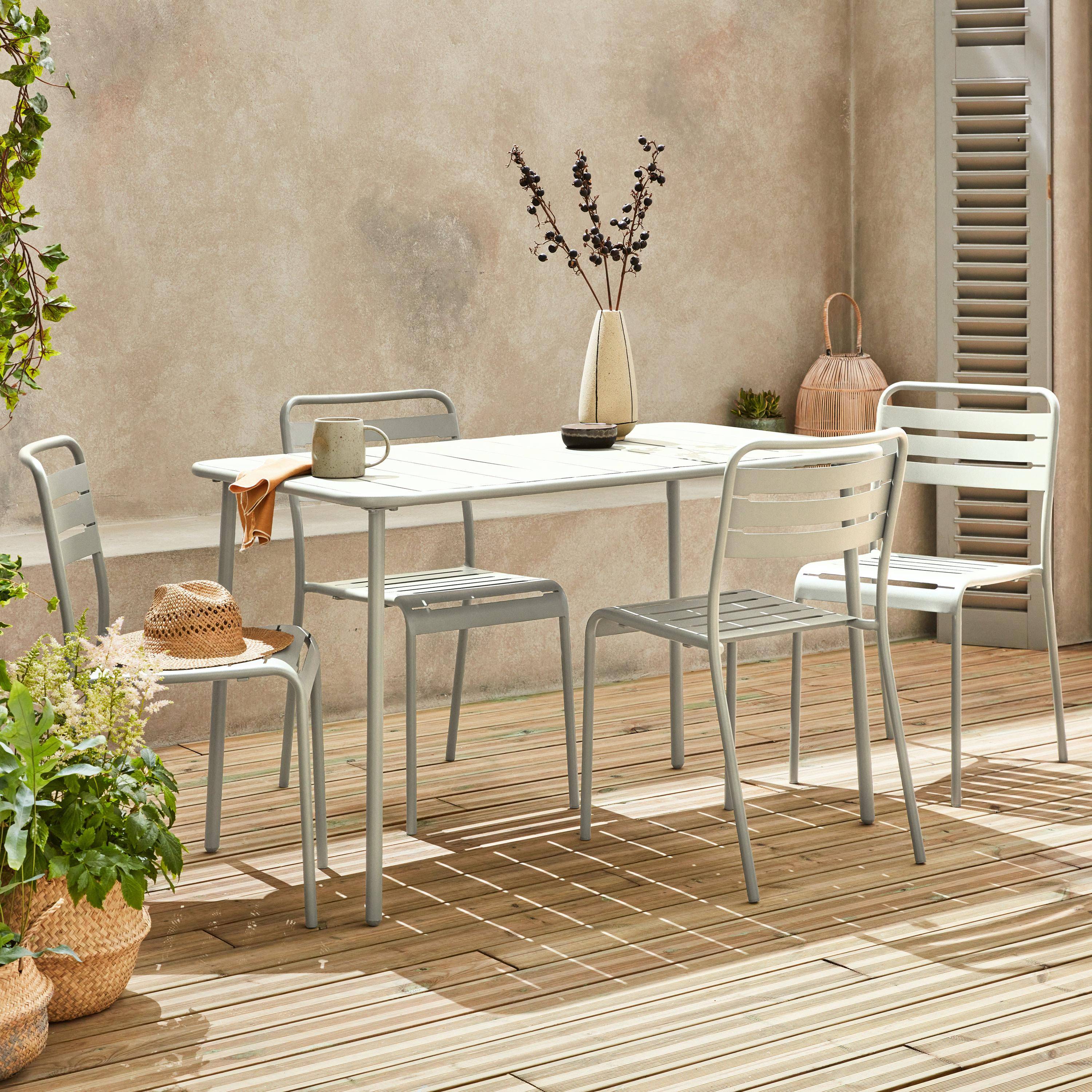 Table de jardin métal 4 chaises beige en acier, Amelia, 120 x 70 x 72,5 cm,sweeek,Photo1