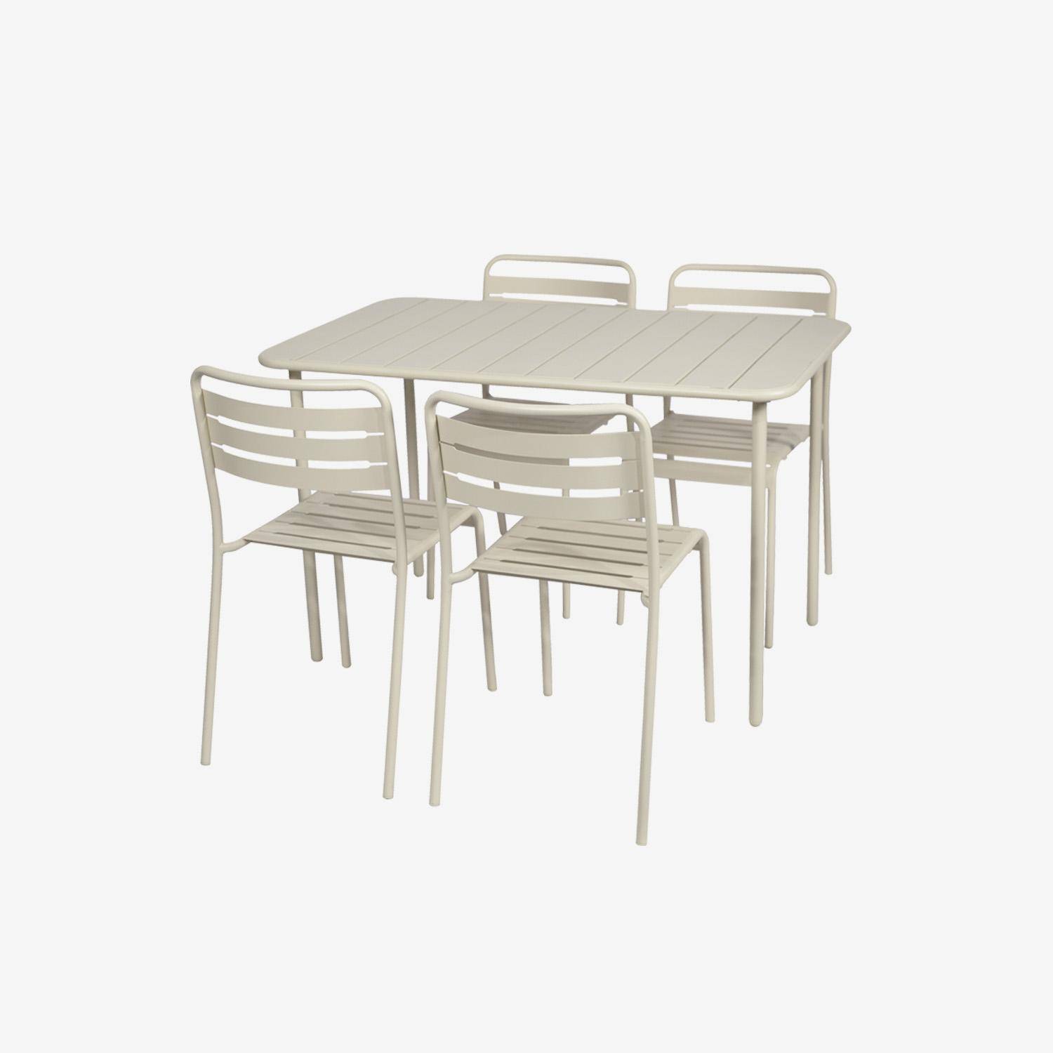 Table de jardin métal 4 chaises beige en acier, Amelia, 120 x 70 x 72,5 cm Photo3