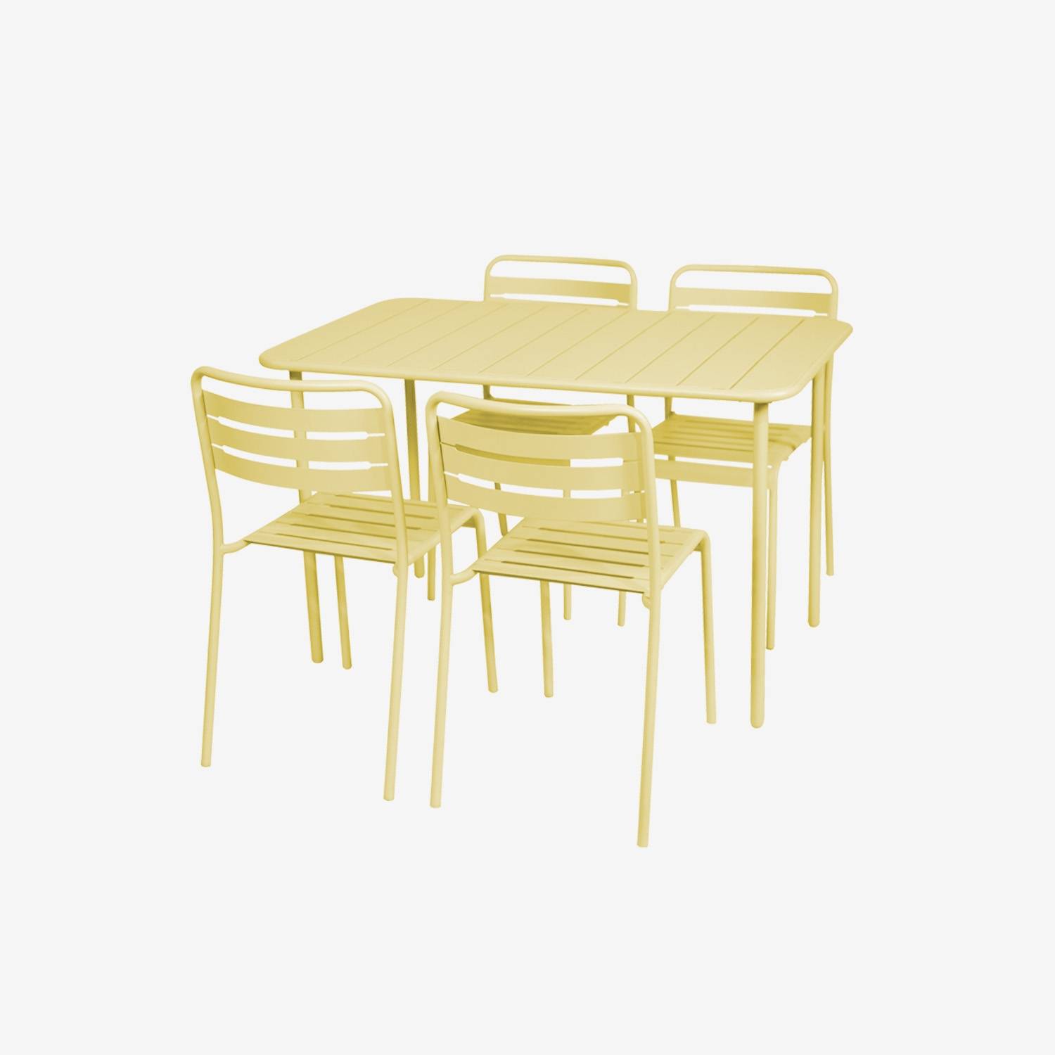 Tuinset van metaal met 4 gele stoelen