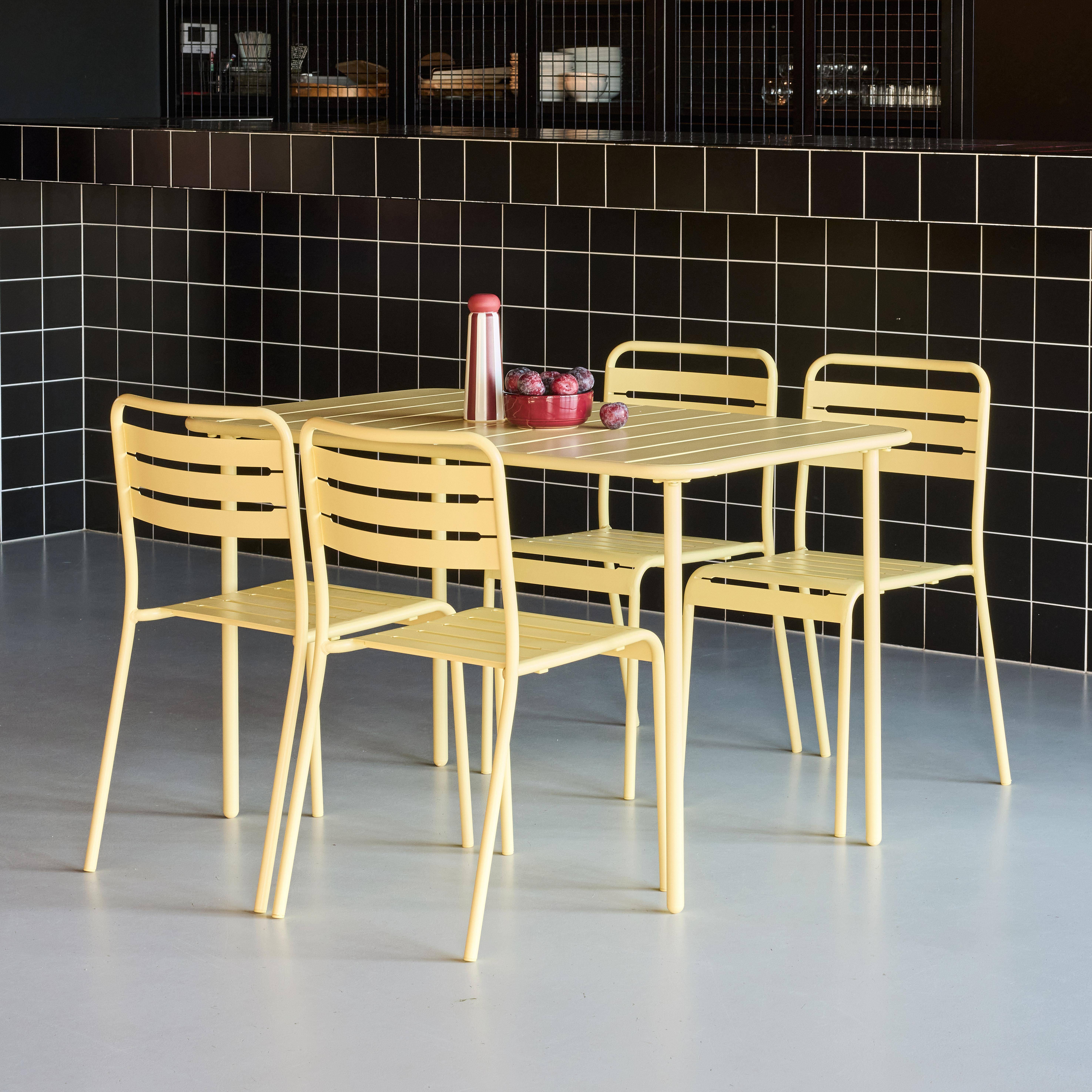 Gartentisch + 4 Stühle aus Stahl, gelb 120x70xH72,5 cm - Amelia Photo2