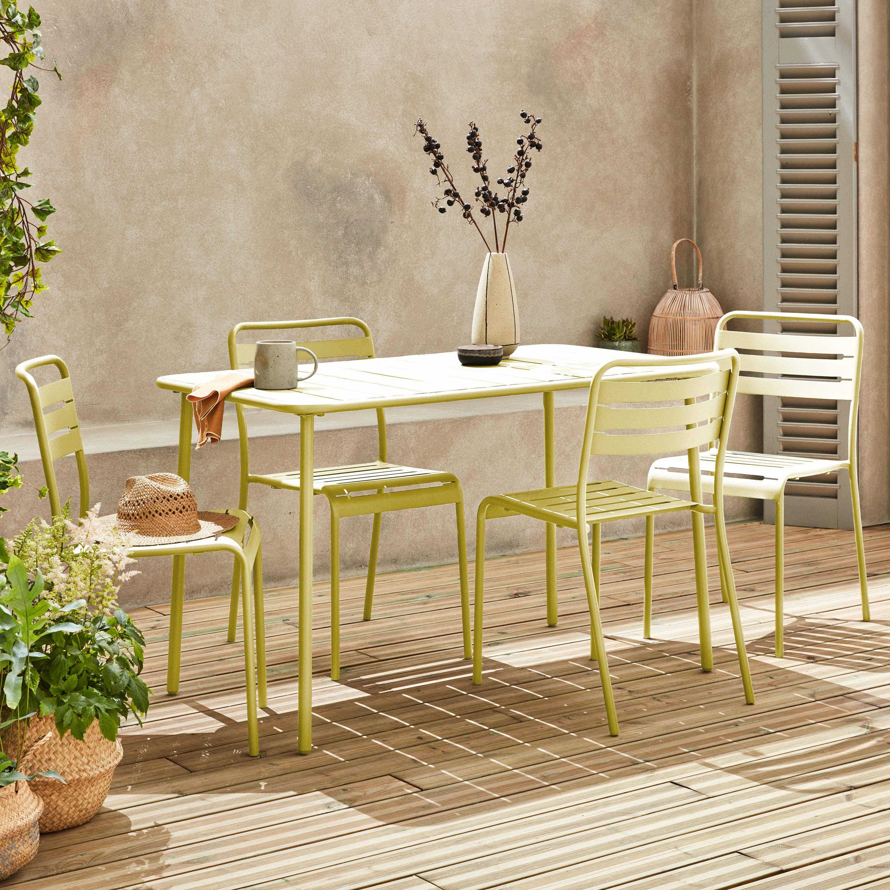 4-seater rectangular steel garden table set with 4 chairs Yellow 120x70x72.5 cm - Amelia,sweeek,Photo1