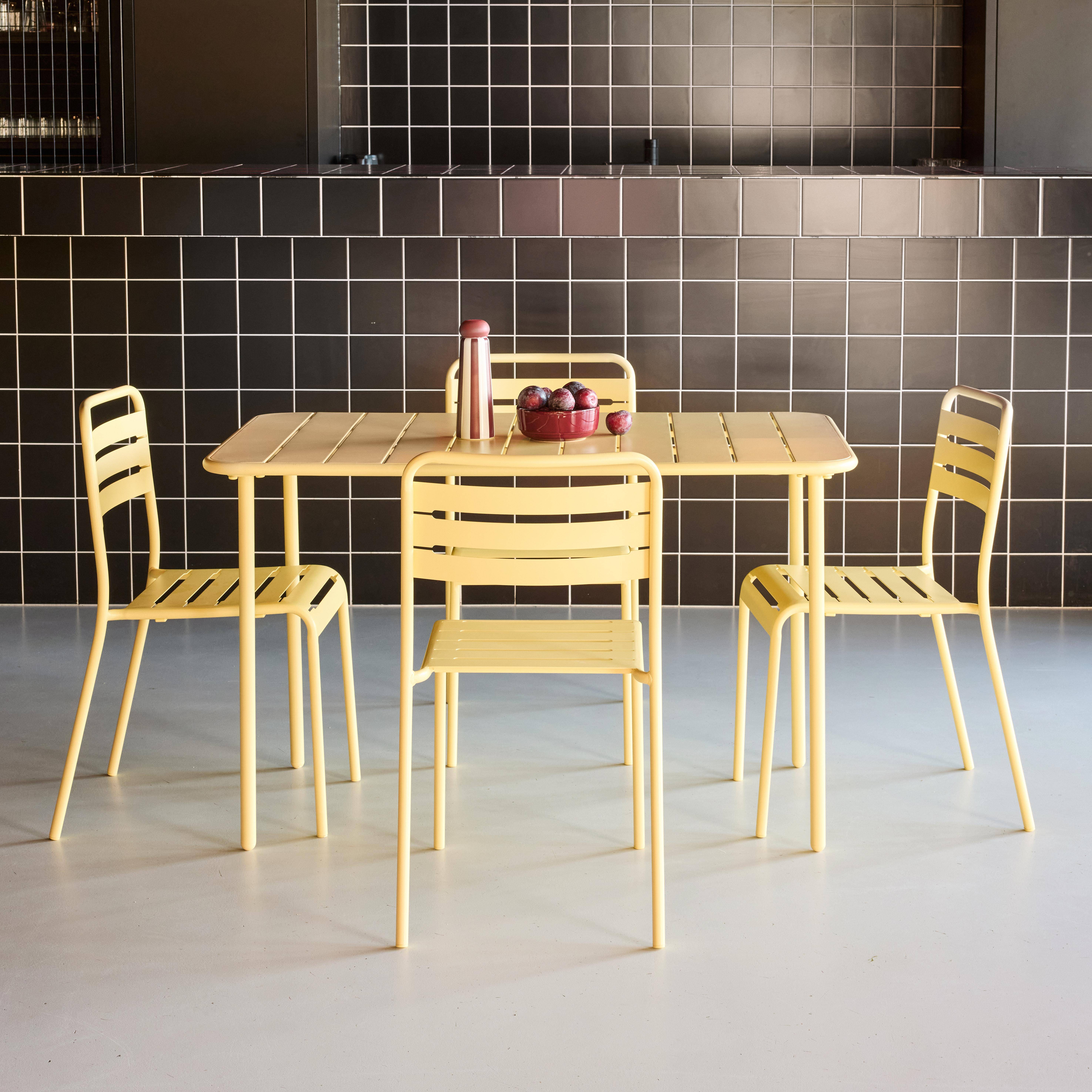 Gartentisch + 4 Stühle aus Stahl, gelb 120x70xH72,5 cm - Amelia Photo1