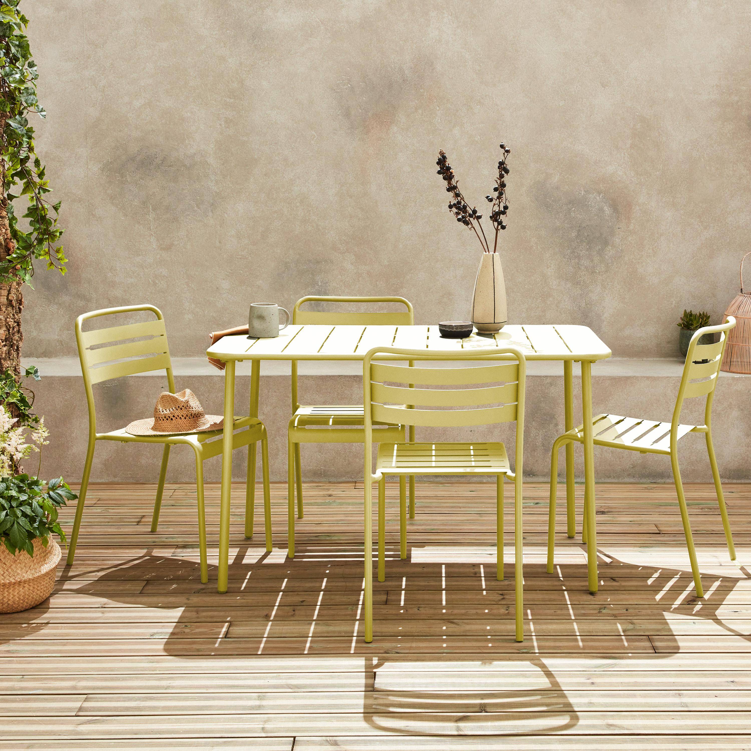 Tuinset van staal met 4 gele stoelen, Amelia, 120 x 70 x 72,5 cm Photo2