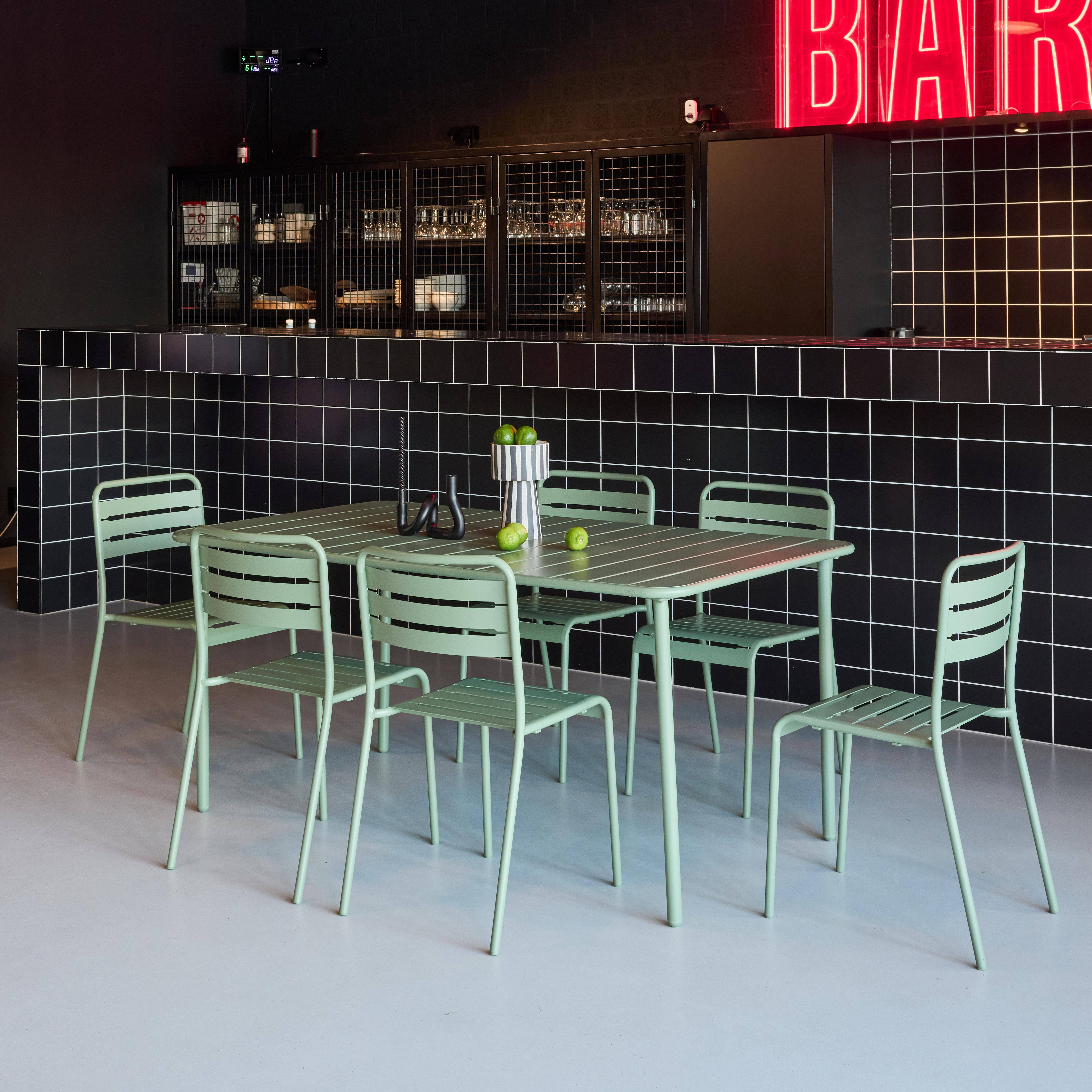Table de jardin en métal vert Amélia + 6 chaises,sweeek,Photo2