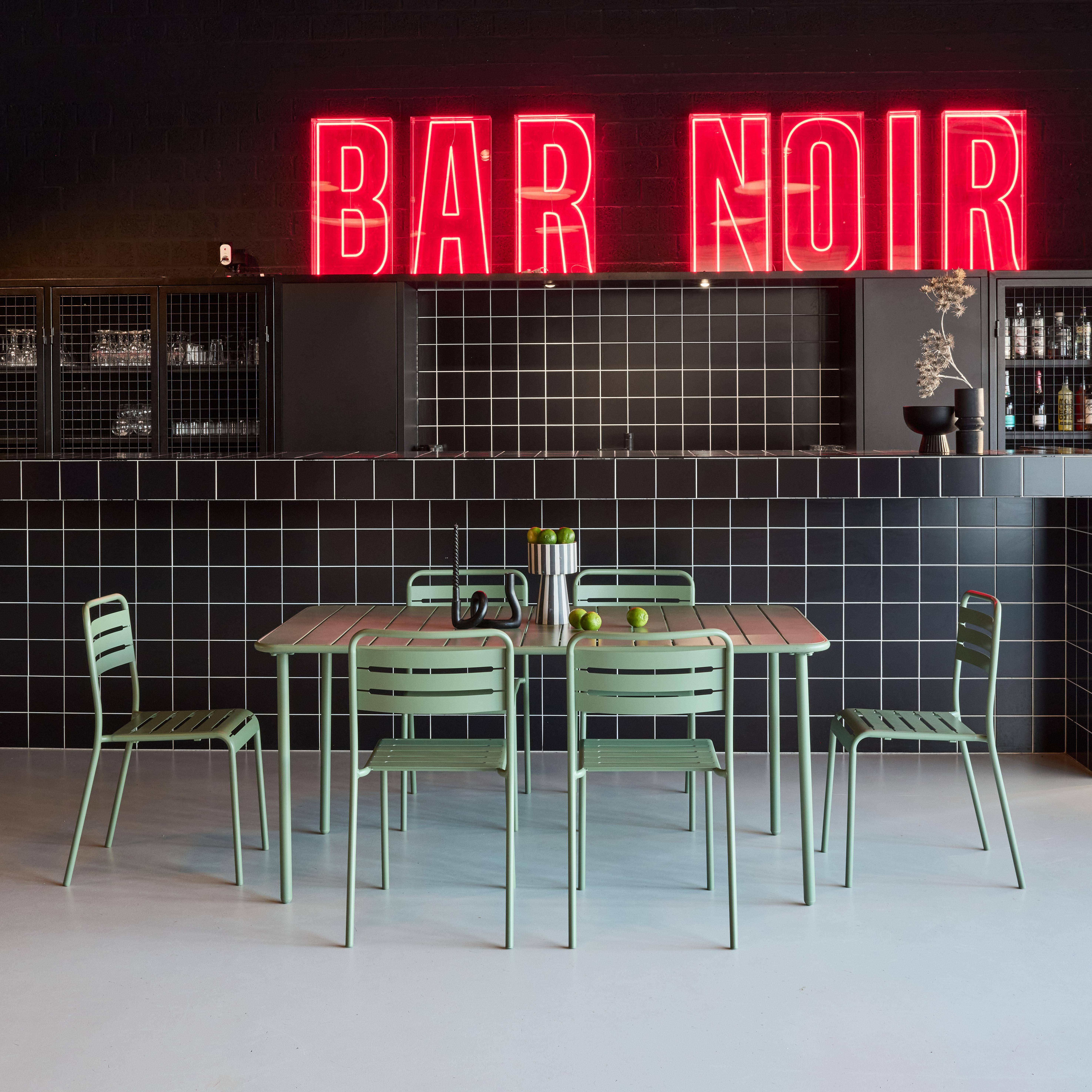 Table de jardin en métal vert Amélia + 6 chaises Photo1