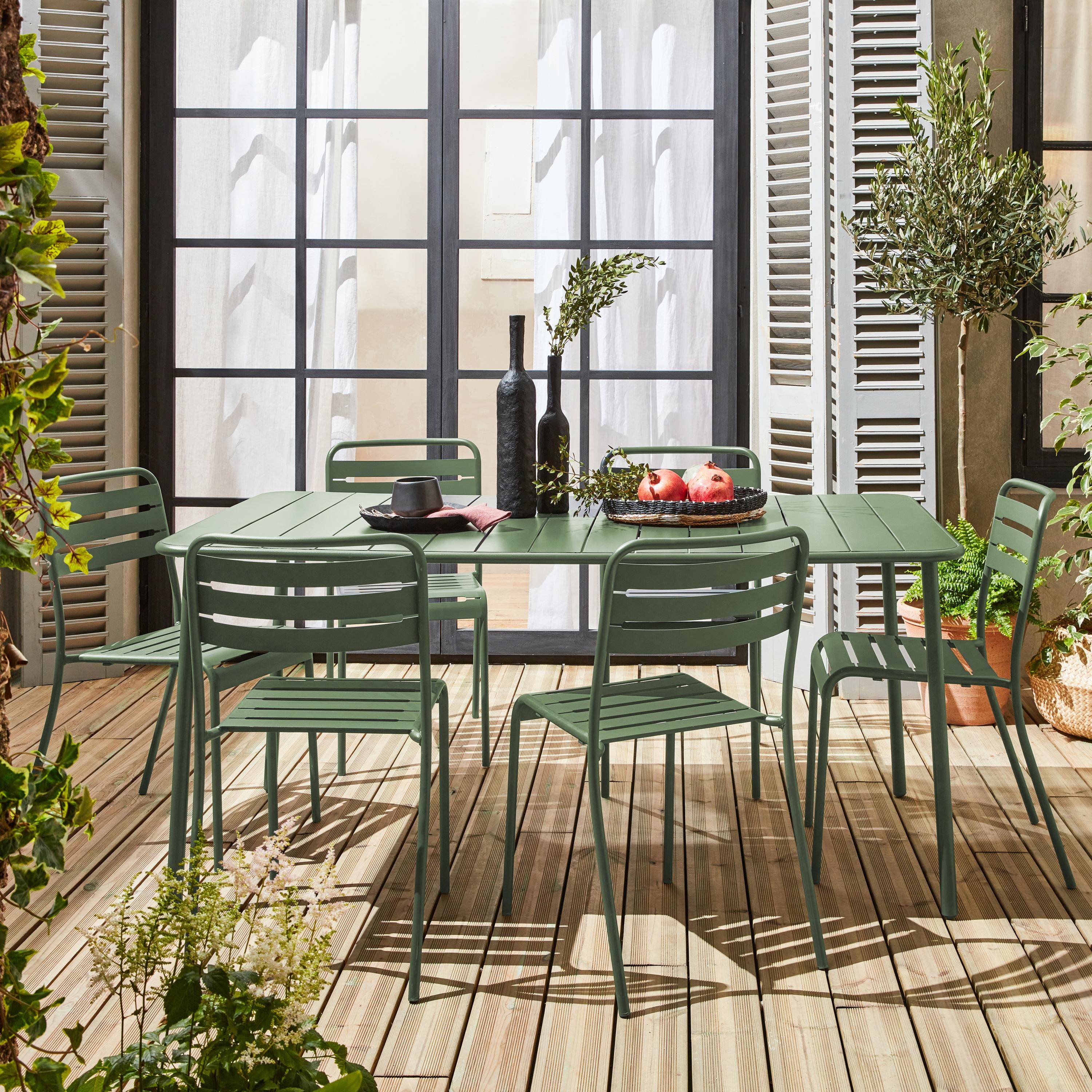 NEIGHBORHOOD × HXO / W-MODULAR TABLE SET 6-8 seater rectangular steel garden table set with 6 chairs, Green