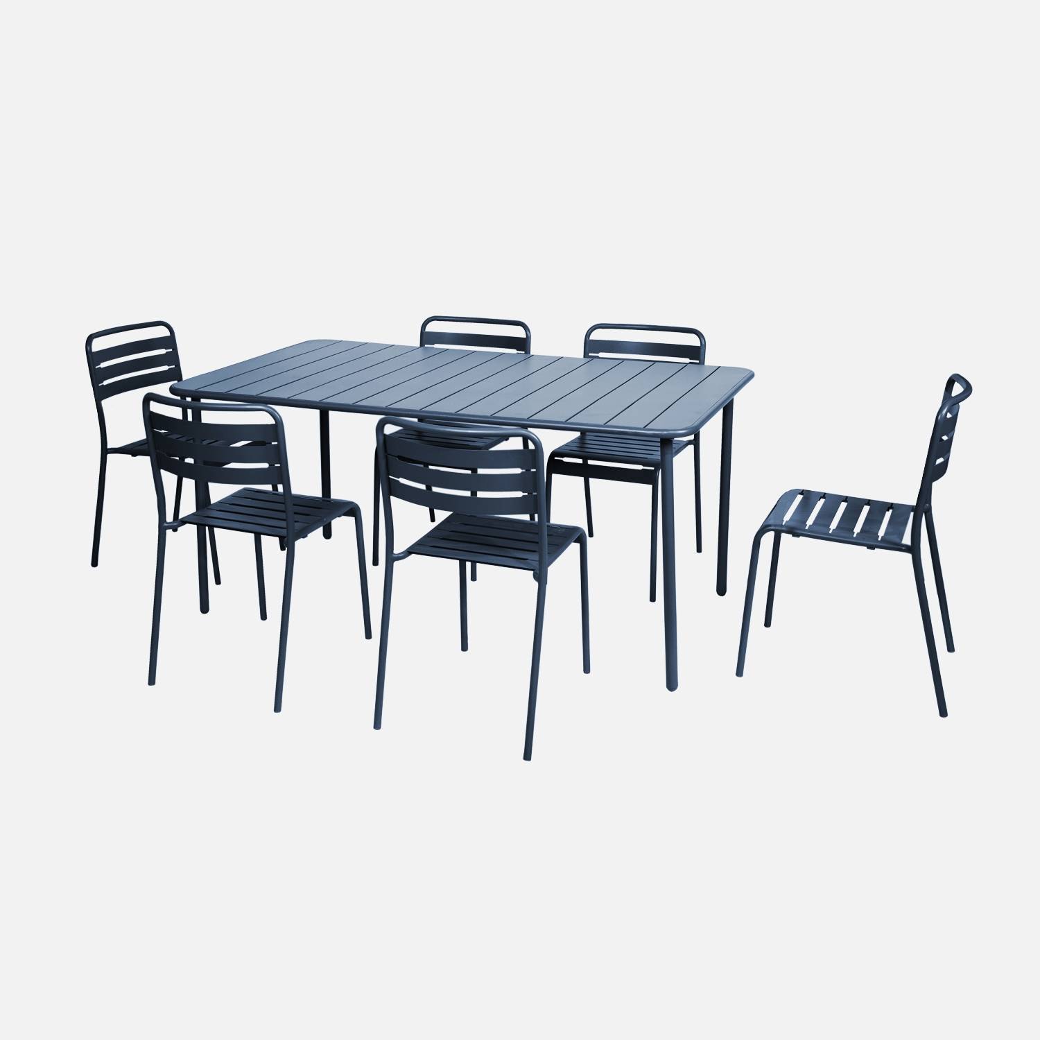 Tuintafel met 6 metalen marineblauwe stoelen