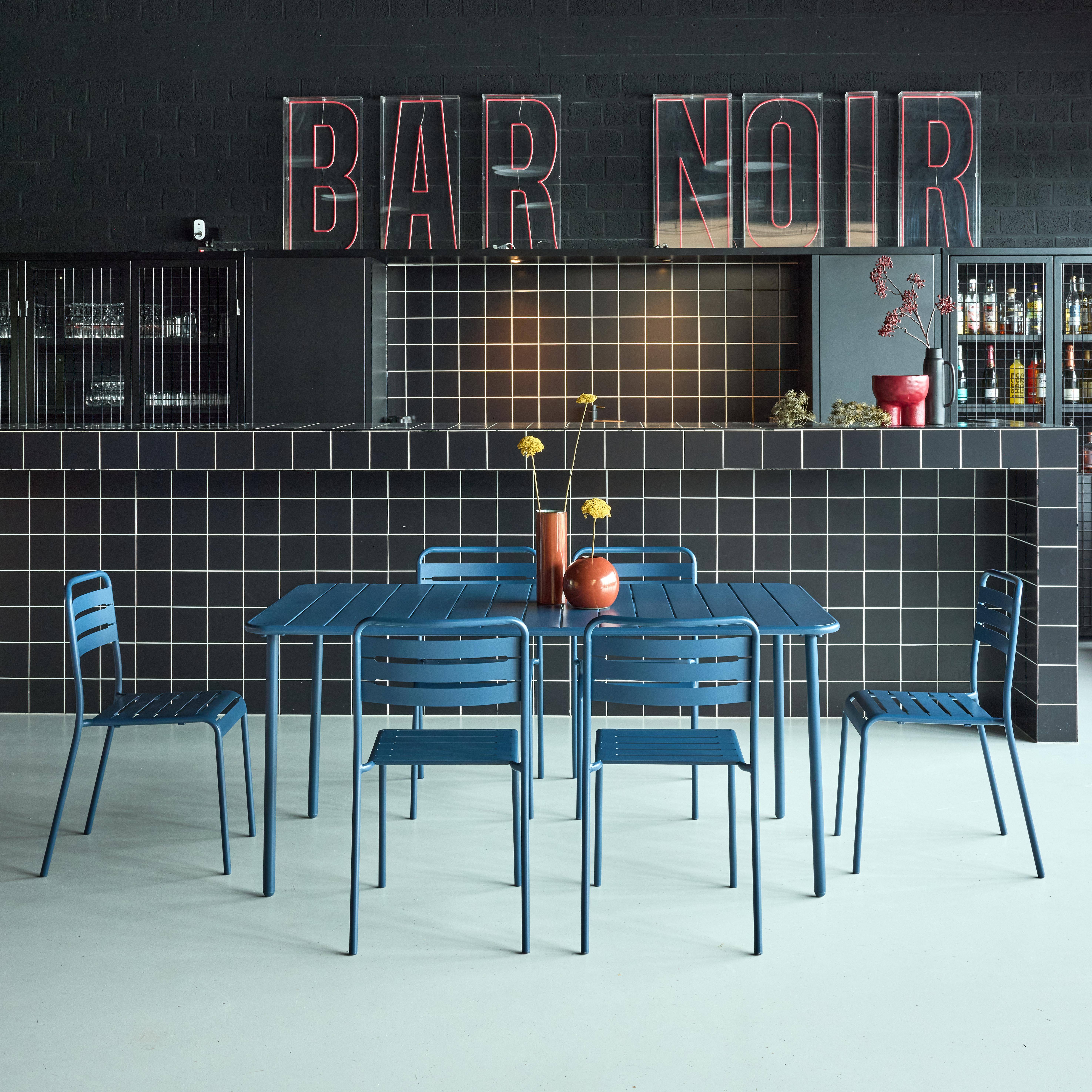 Table de jardin en métal bleu marine Amélia + 6 chaises Photo1