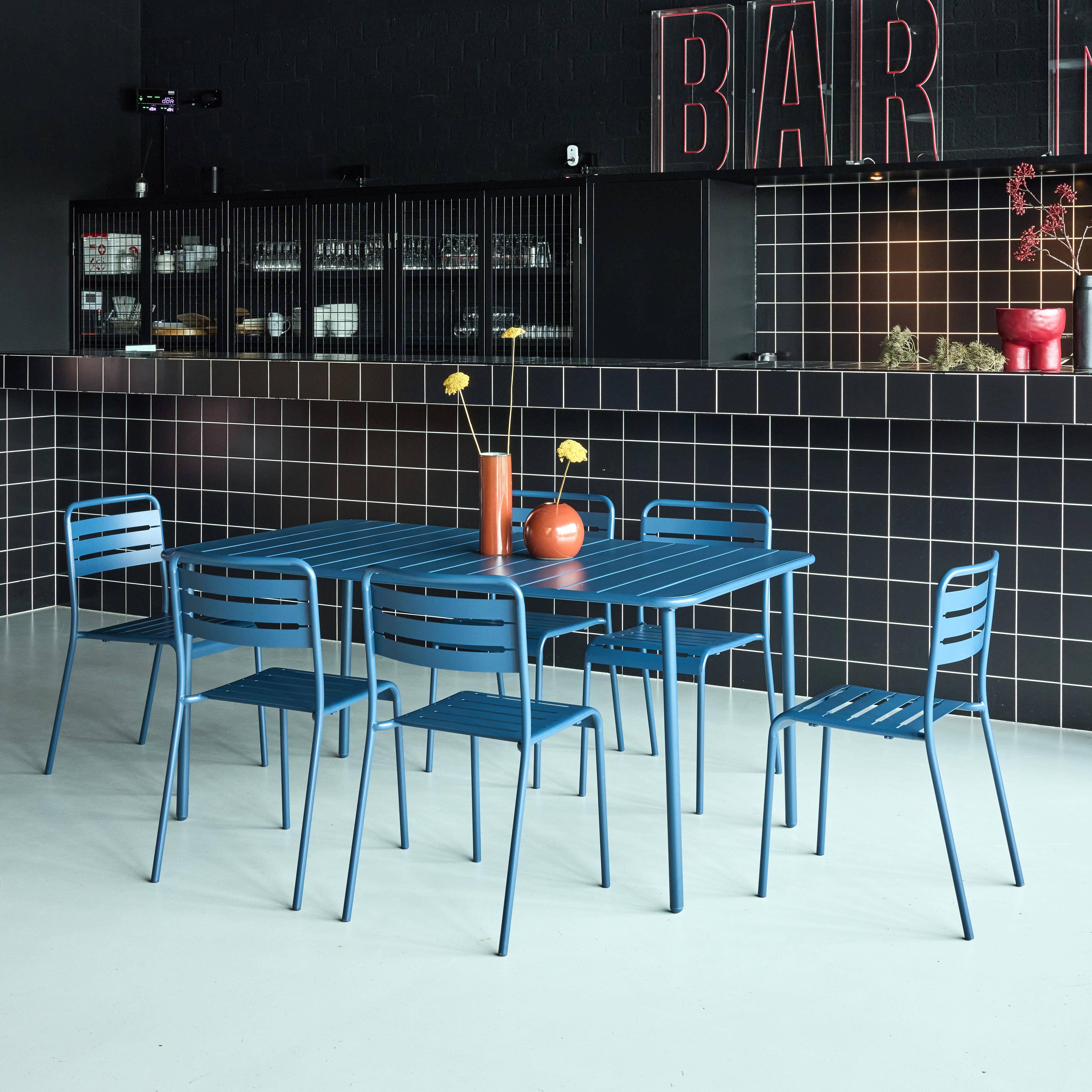 Table de jardin en métal bleu marine Amélia + 6 chaises Photo2
