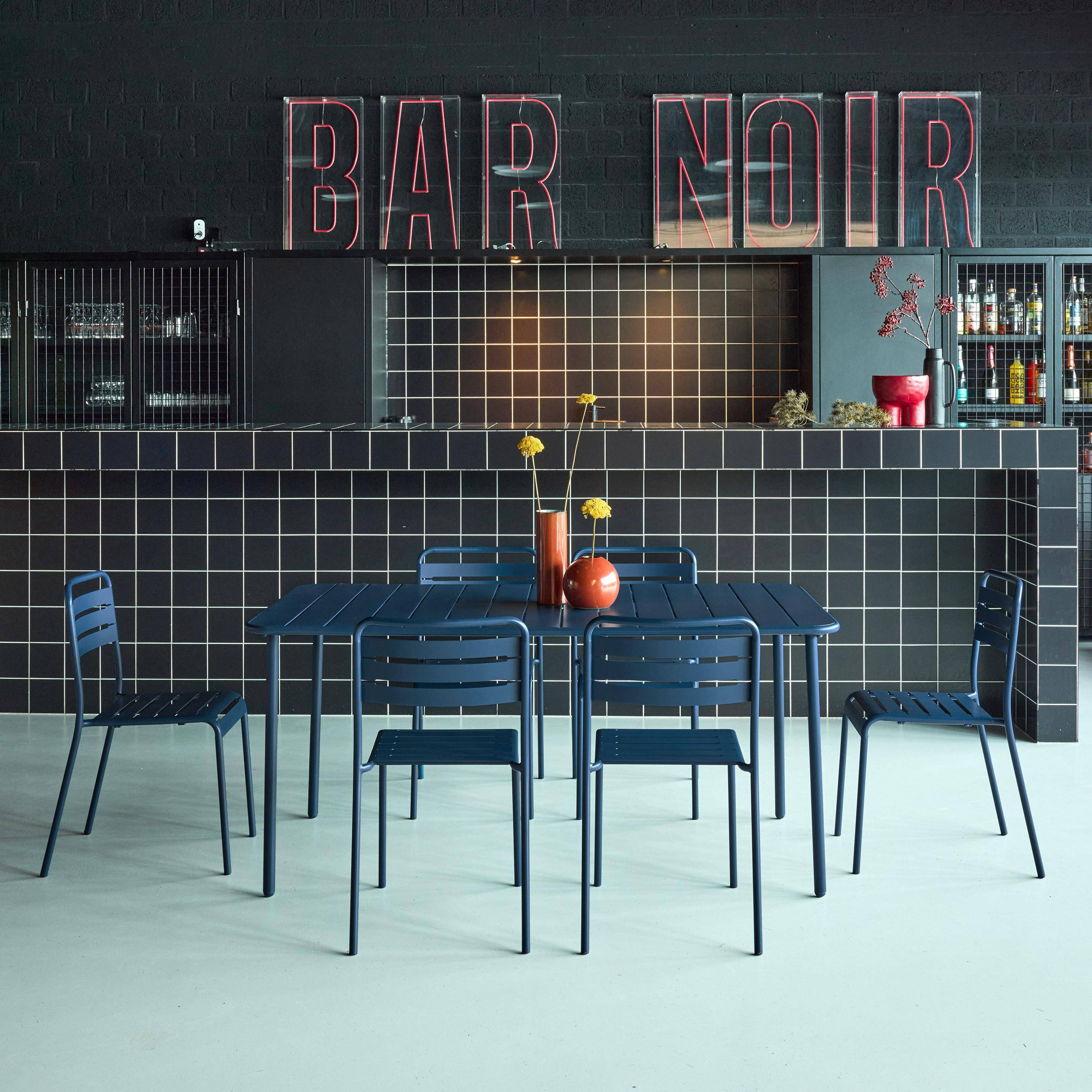 Tuintafel met 6 stoelen metaal marineblauw 160 x 90 x 72,5cm - Amélia,sweeek,Photo2