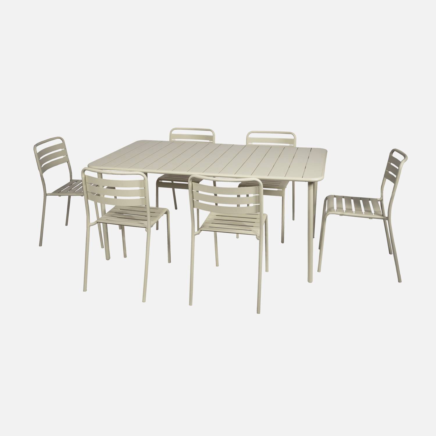 Tuinset met metalen tafel en 6 beige stoelen