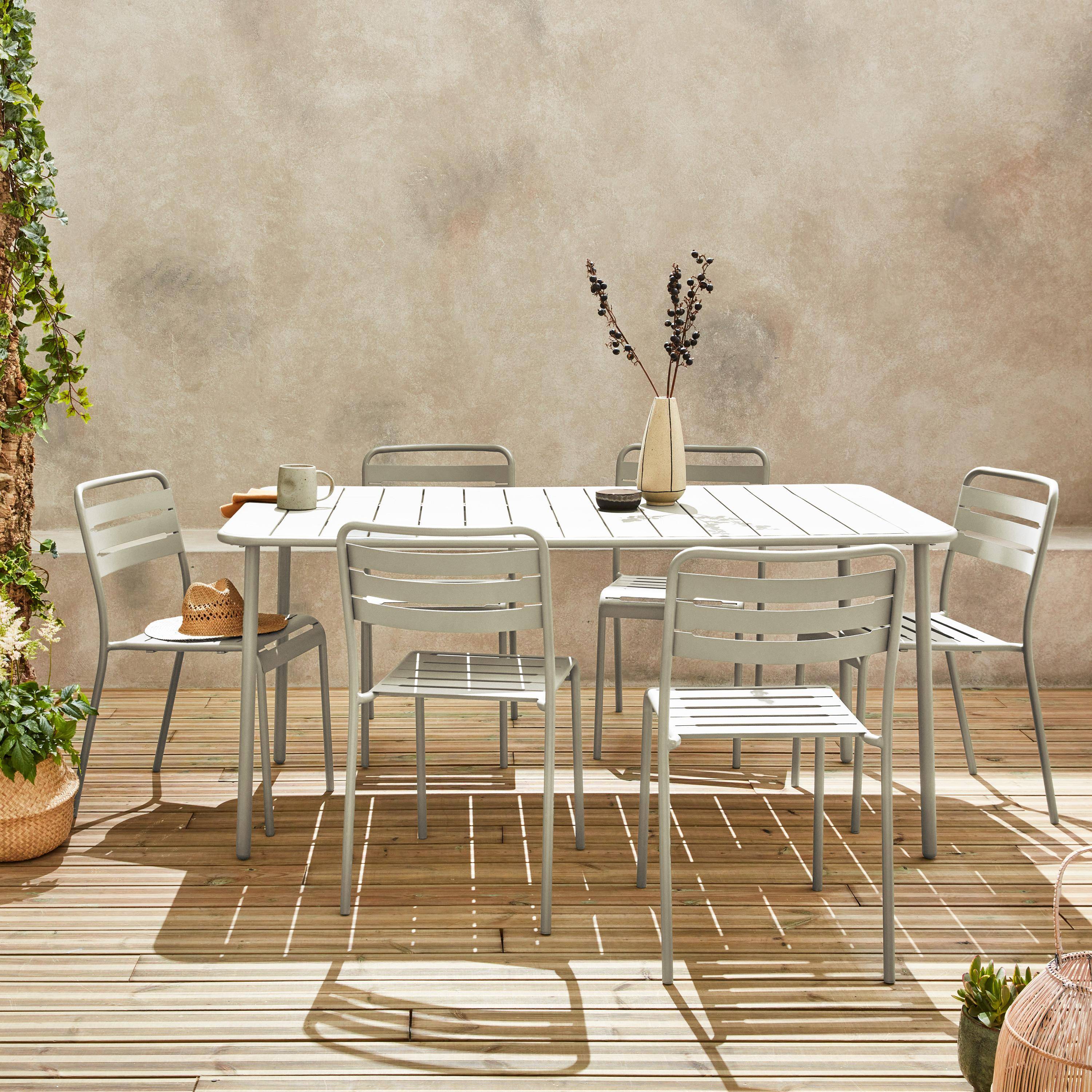 Table de jardin en métal beige Amélia + 6 chaises Photo1